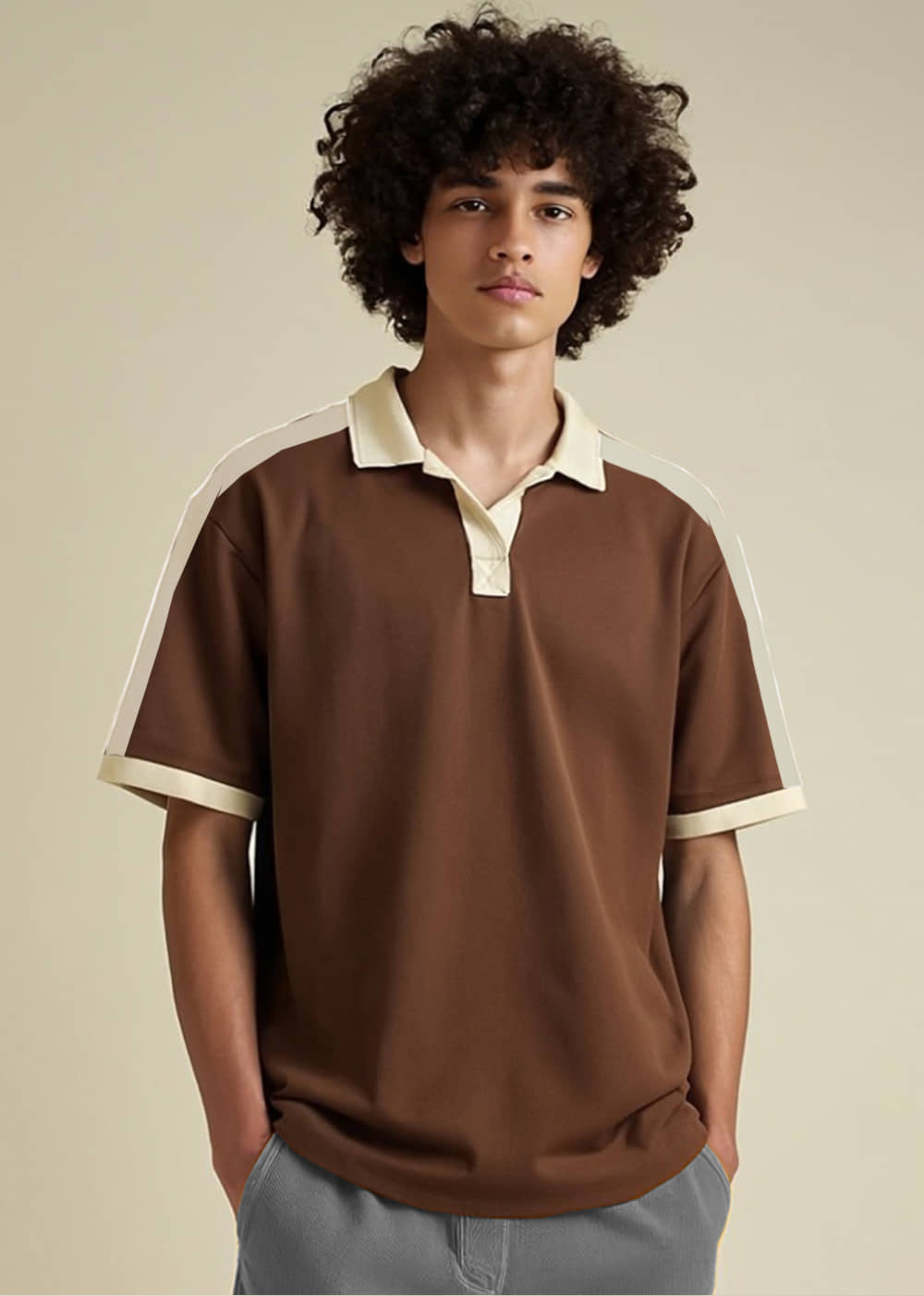 clafoutis Men Cotton Blend Relaxed Fit Solid Polo T Shirt ( Brown )