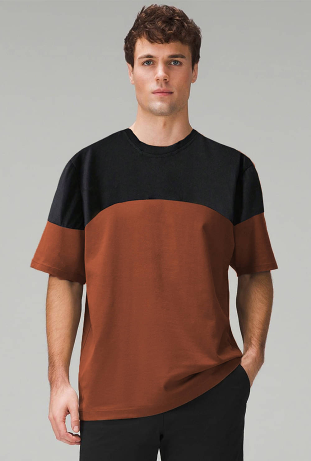     			clafoutis Men Cotton Blend Relaxed Fit Colorblock T-Shirt ( Brown )