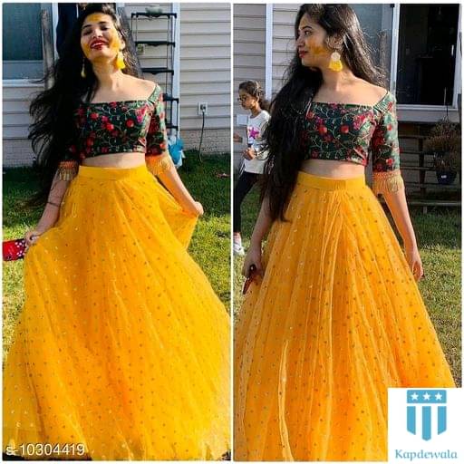     			goskiro Yellow Net Circular Semi Stitched Lehenga