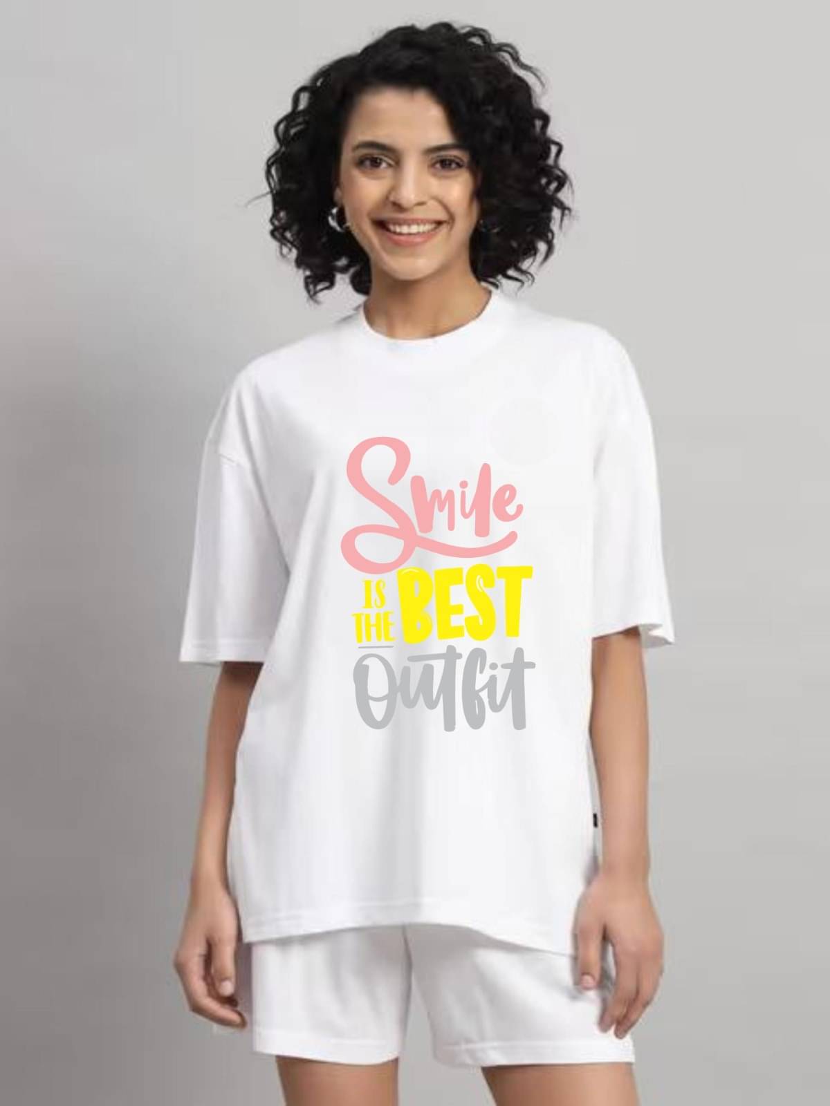     			hesha Women Cotton Printed Oversized Fit Round Neck T-Shirt ( White )