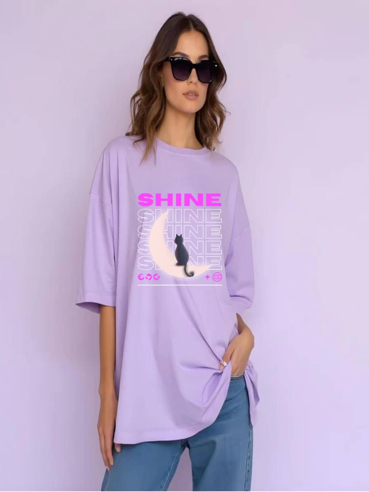     			hesha Women Cotton Printed Oversized Fit Round Neck T-Shirt ( Purple )