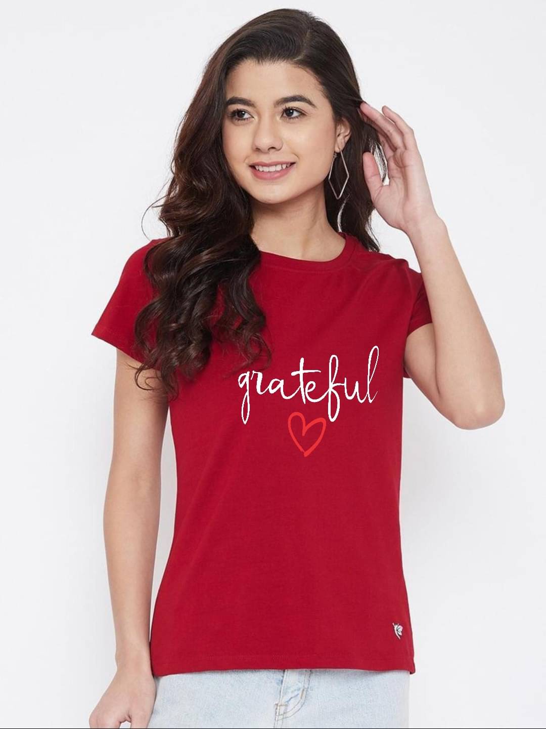     			hesha Women Cotton Printed Regular Fit Round Neck T-Shirt ( Red )