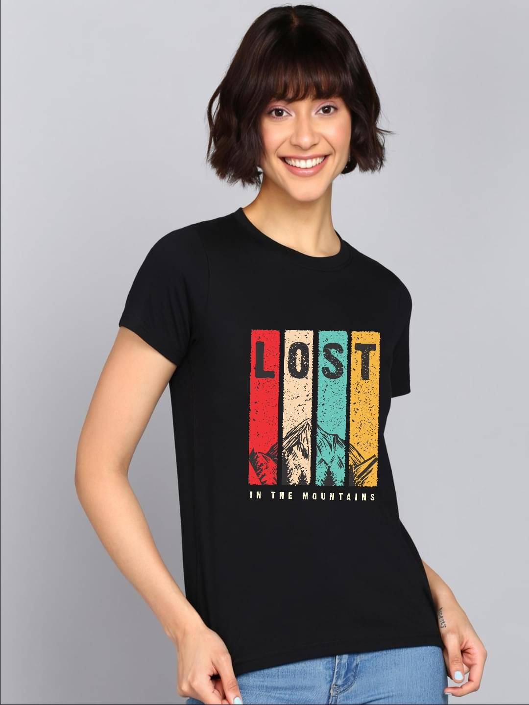 hesha Women Cotton Printed Regular Fit Round Neck T-Shirt ( Black )     			hesha Women Cotton Printed Regular Fit Round Neck T-Shirt ( Black )