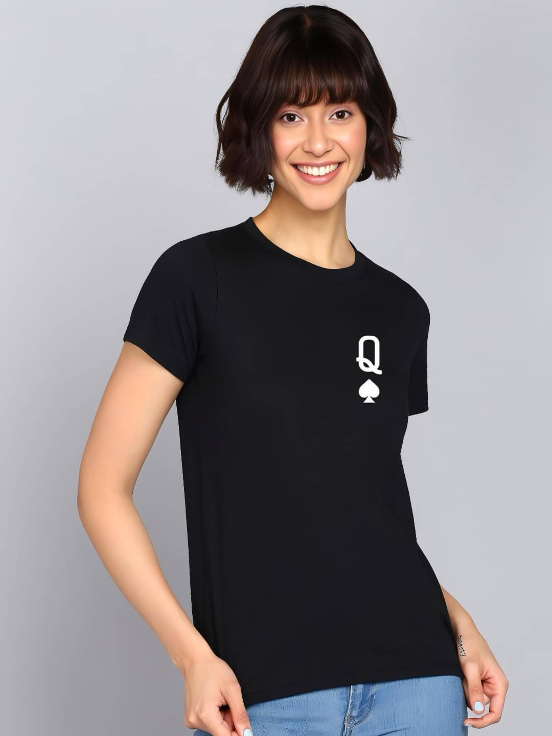     			hesha Women Cotton Printed Regular Fit Round Neck T-Shirt ( Black )
