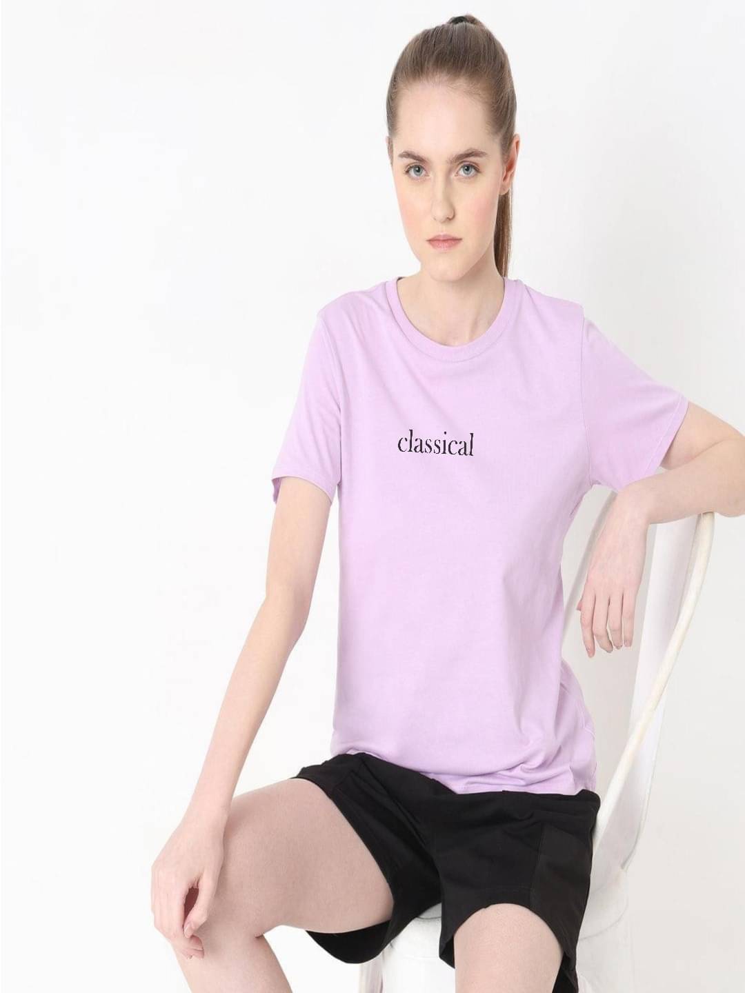     			hesha Women Cotton Printed Regular Fit Round Neck T-Shirt ( Purple )