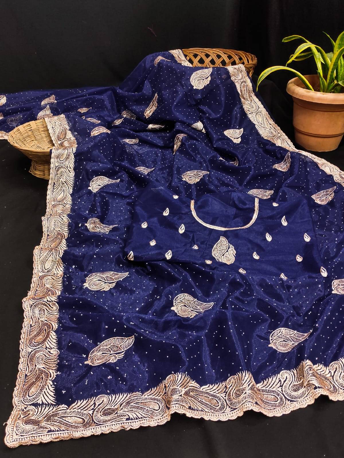 kyara group Tissue Embroidered Kanjeevaram Sarees With Unstitched Blouse Piece ( Navy Blue ) kyara group Tissue Embroidered Kanjeevaram Sarees With Unstitched Blouse Piece ( Navy Blue )