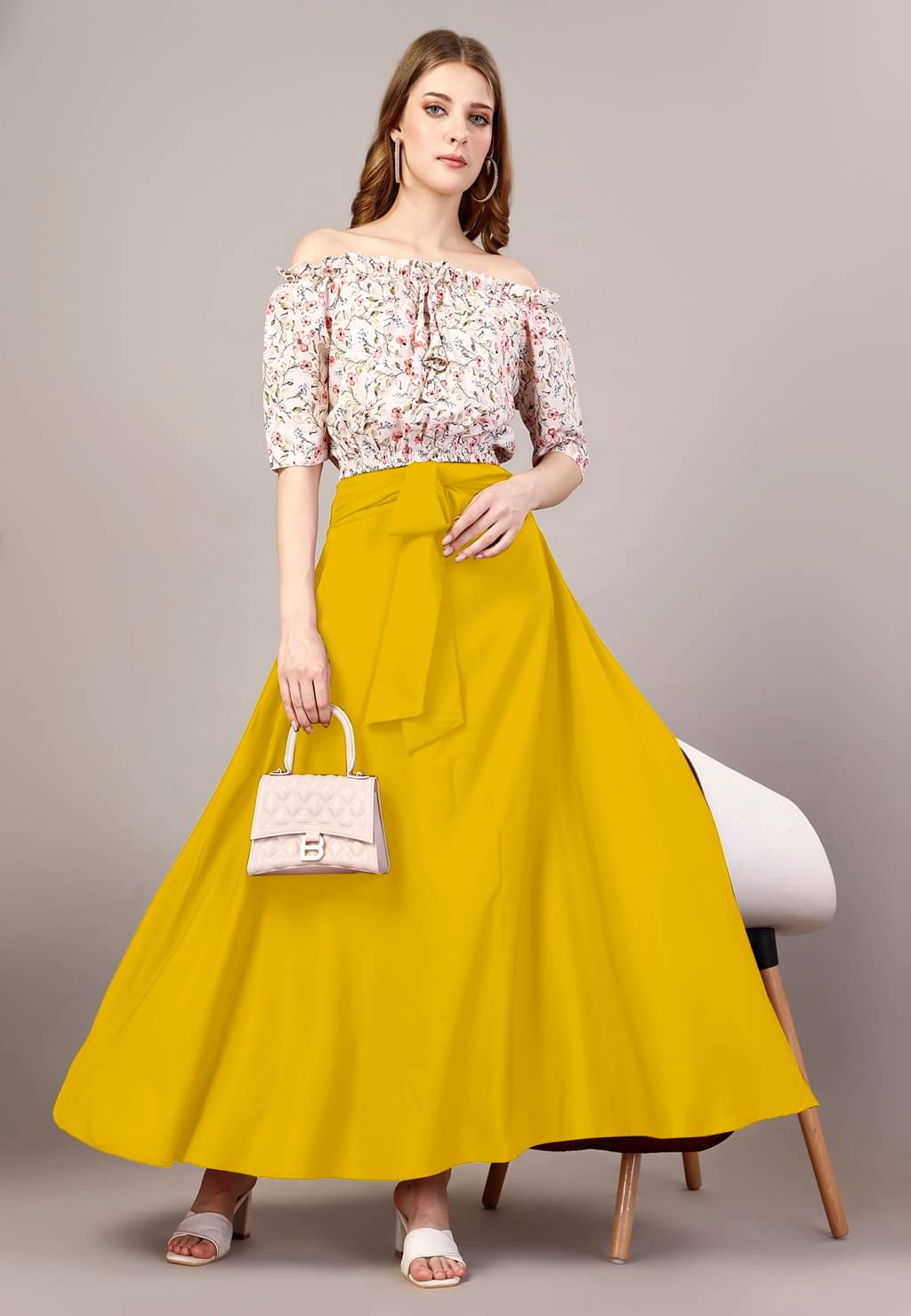     			shitdhey Women Printed Top With Skirt Co-Ord Set ( Yellow )