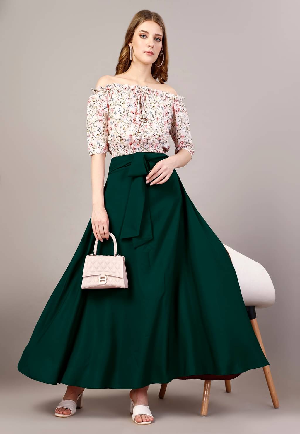     			shitdhey Women Printed Top With Skirt Co-Ord Set ( Green )