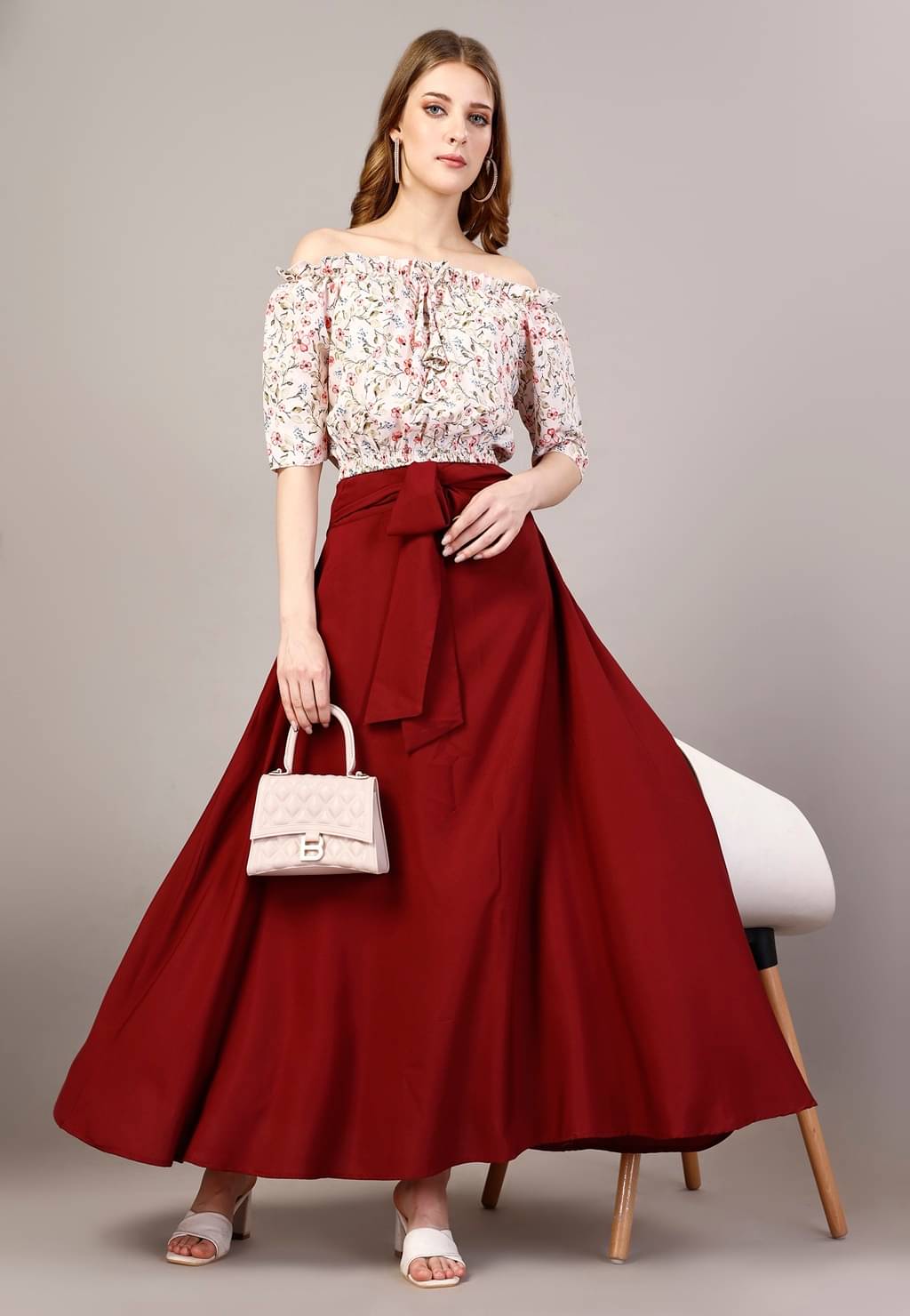     			shitdhey Women Printed Top With Skirt Co-Ord Set ( Maroon )