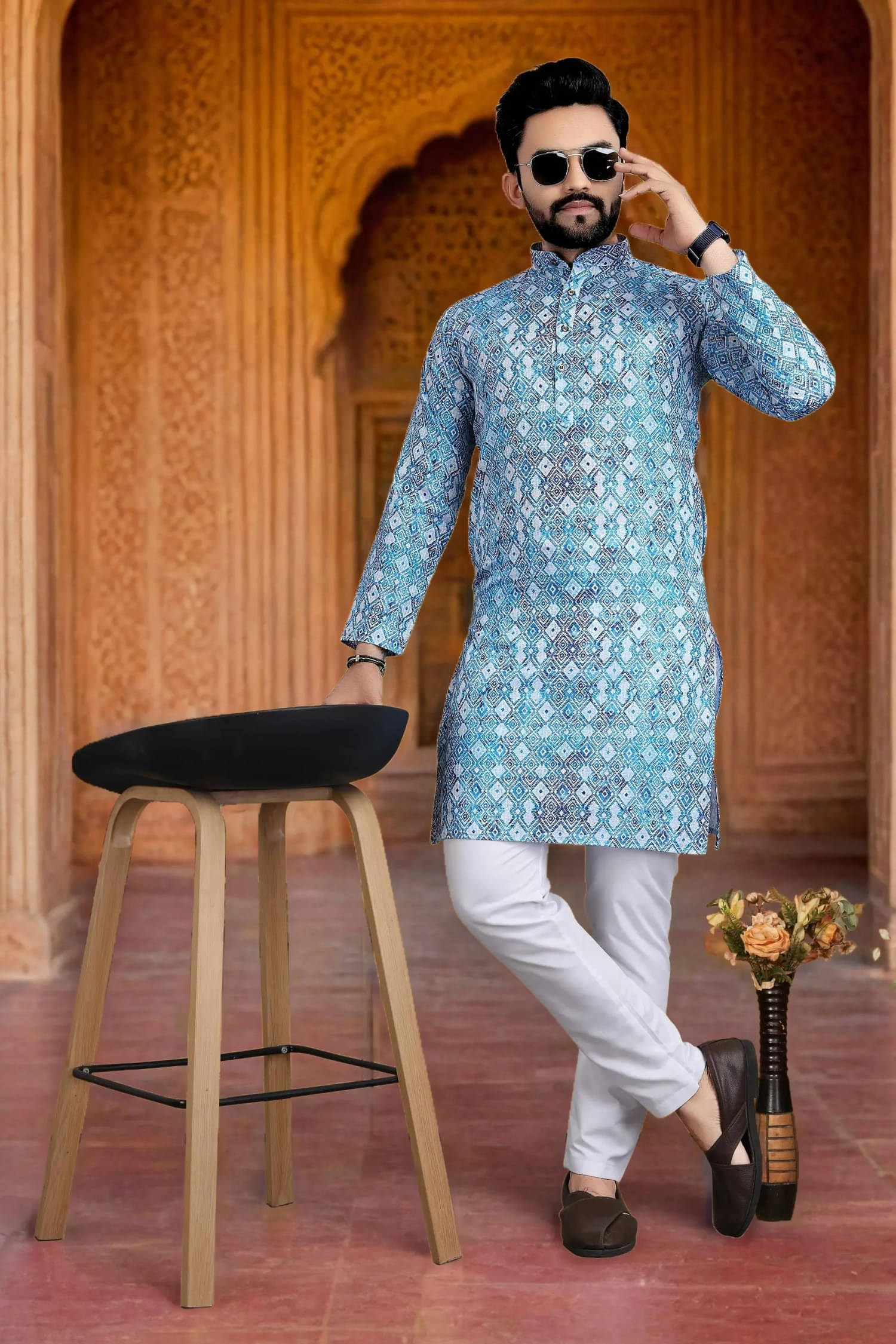 shree creation Sky Blue Cotton Regular Fit Men's Kurta Pyjama Set ( Pack of 1 ) shree creation Sky Blue Cotton Regular Fit Men's Kurta Pyjama Set ( Pack of 1 )