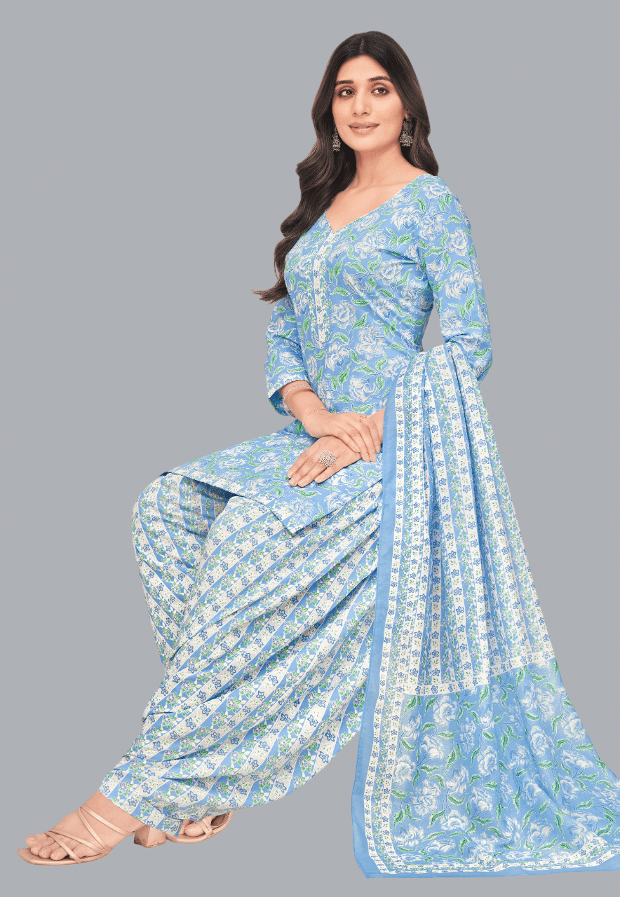 shree jeenmata collection Women Cotton Unstitched Dress Material ( Light Blue ) shree jeenmata collection Women Cotton Unstitched Dress Material ( Light Blue )