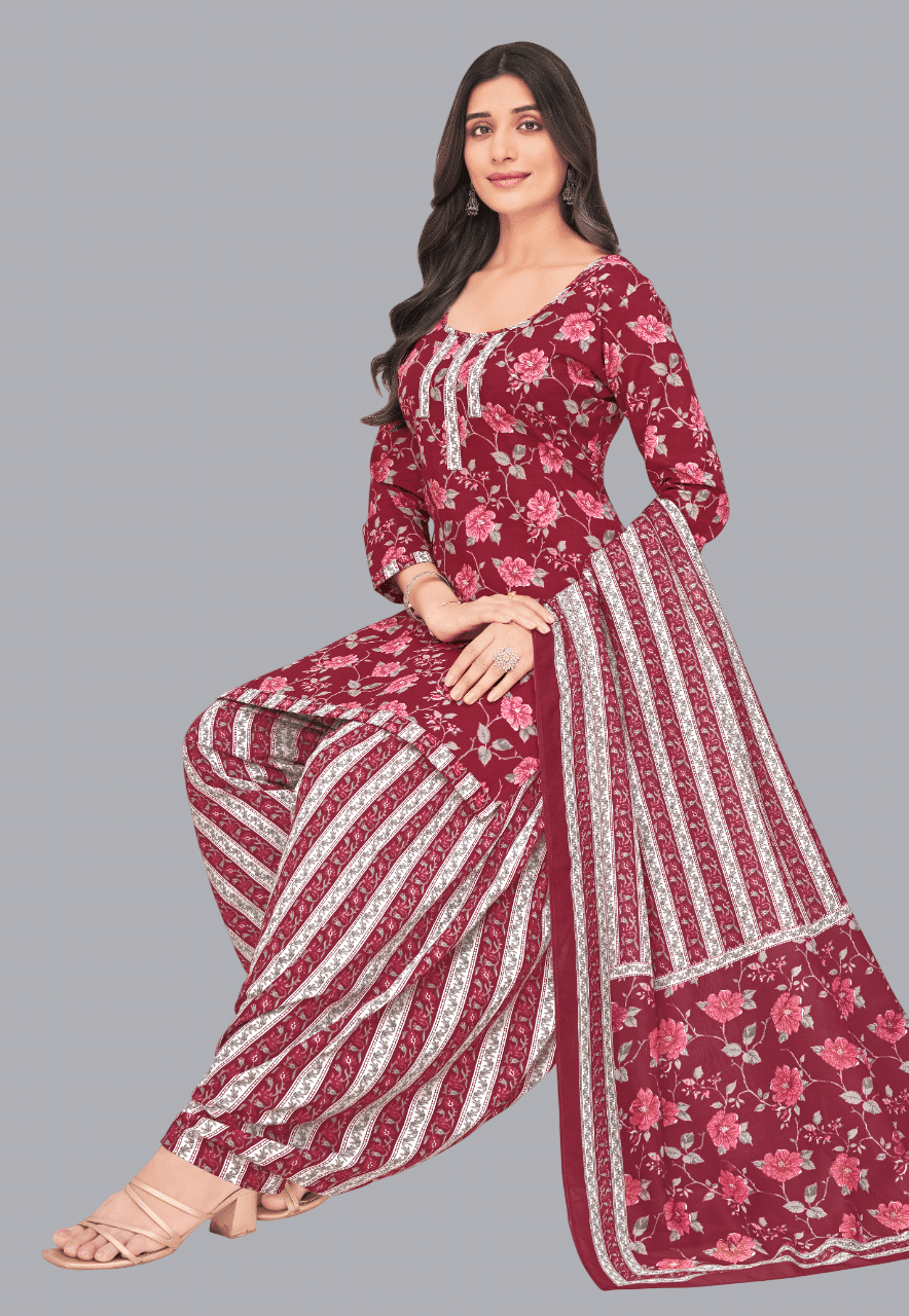     			shree jeenmata collection Women Cotton Unstitched Dress Material ( Maroon )
