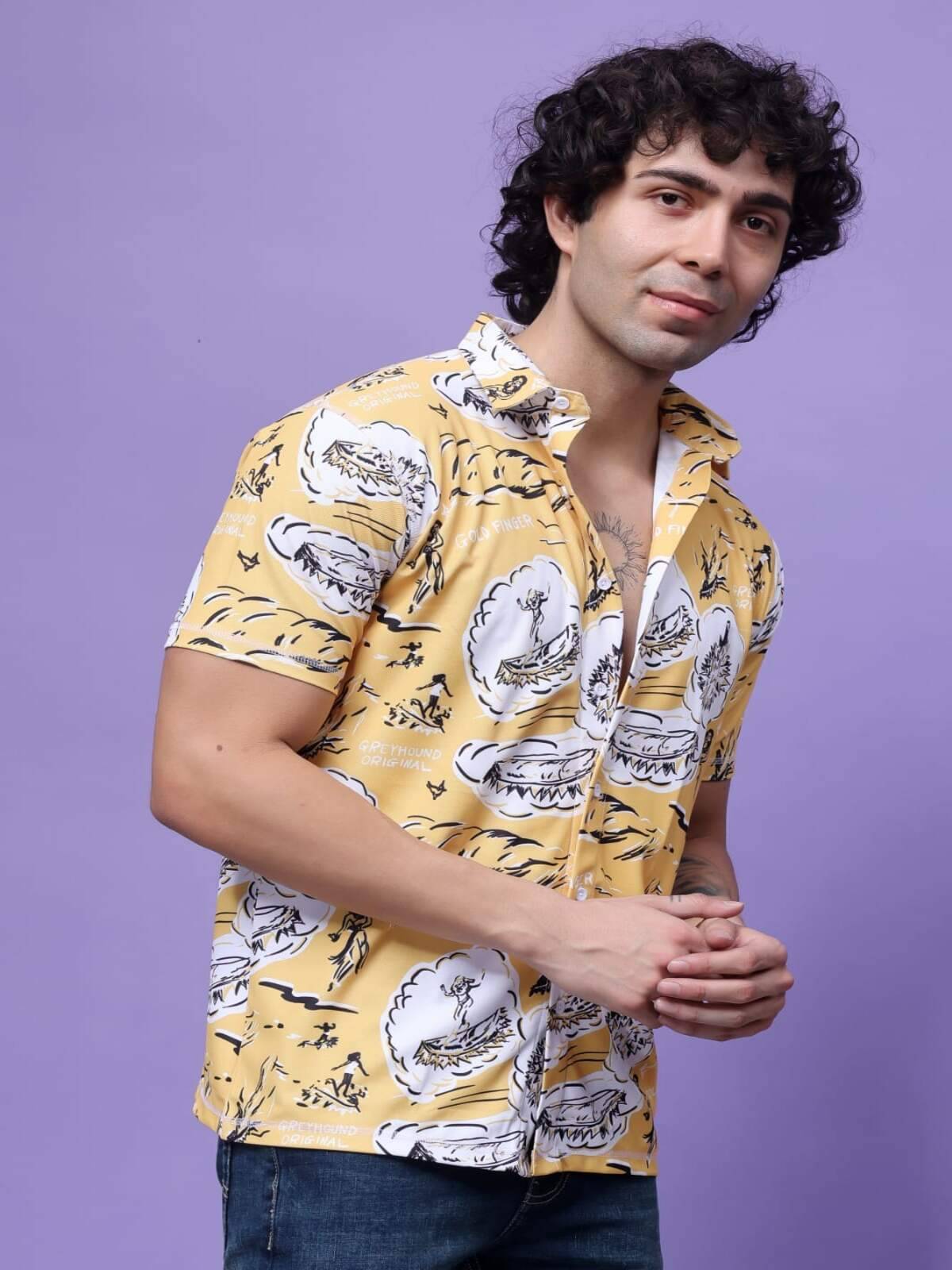     			FLIRTY SOUL Polyester Regular Fit Printed Half Sleeves Men's Casual Shirt - Yellow ( Pack of 1 )