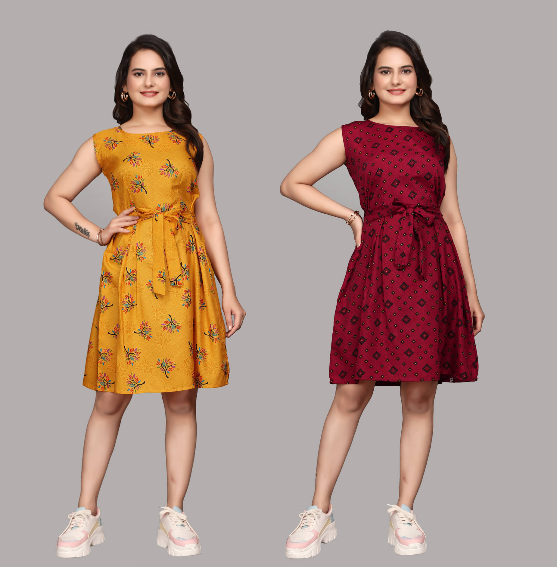    			KALAVRITTA Women Crepe Printed Fit & Flare Dress ( Multicolor 2 )