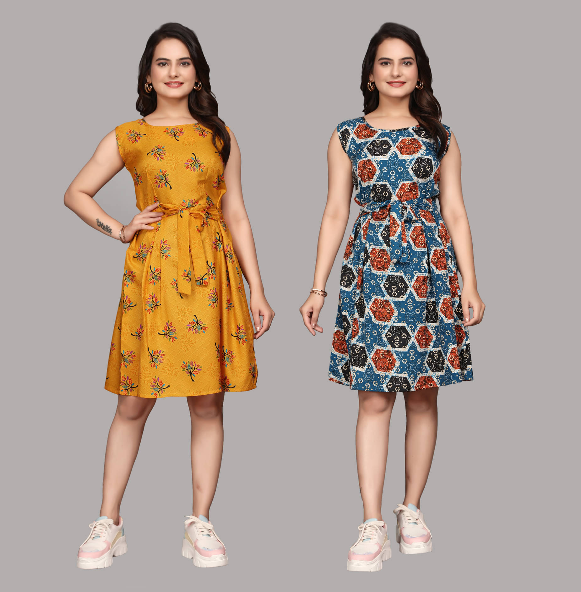     			KALAVRITTA Women Crepe Printed Fit & Flare Dress ( Multicolor 9 )