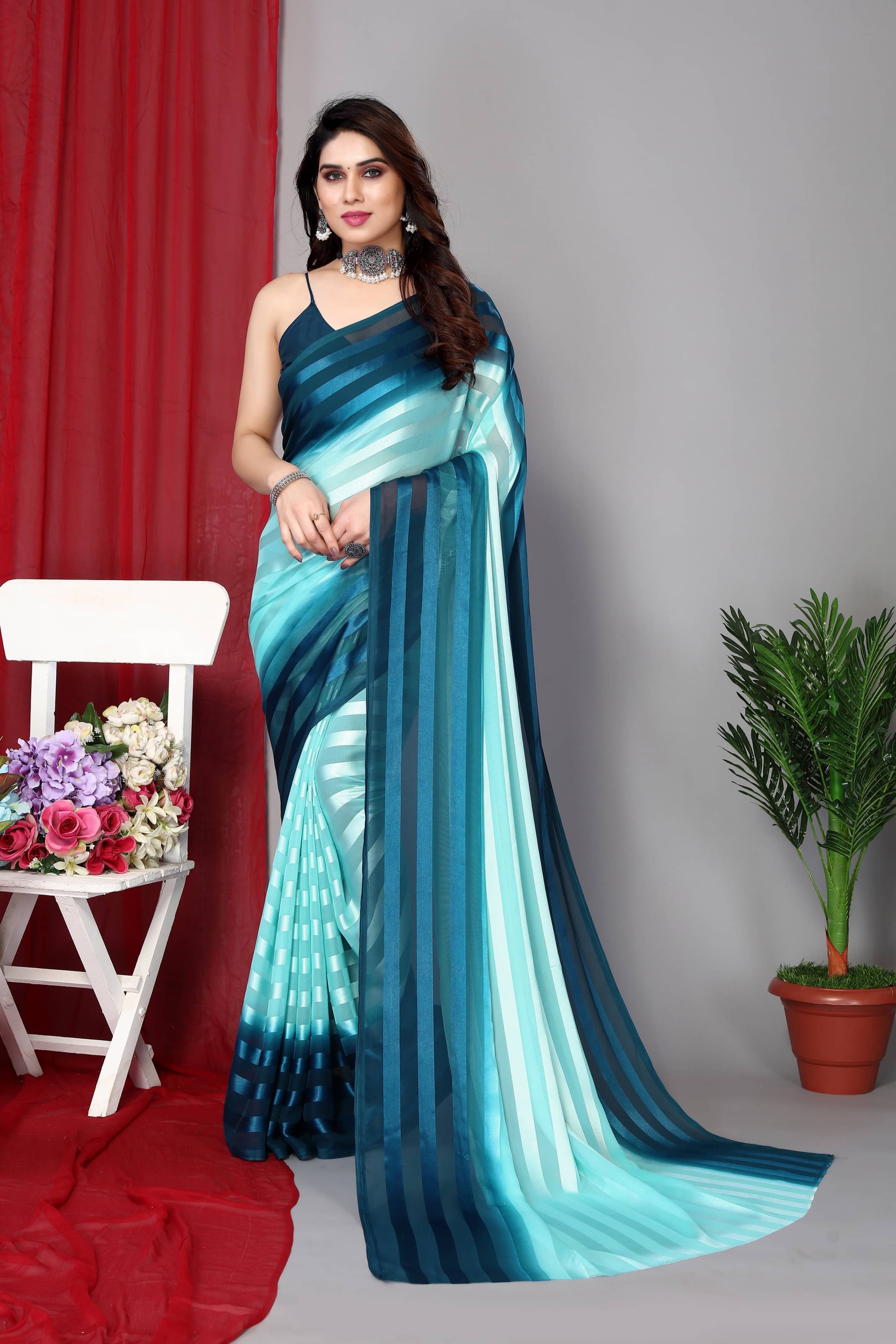 Kashvi Sarees Satin Striped Kasavu Saree With Unstitched Blouse Piece ( Aqua Blue ) Kashvi Sarees Satin Striped Kasavu Saree With Unstitched Blouse Piece ( Aqua Blue )
