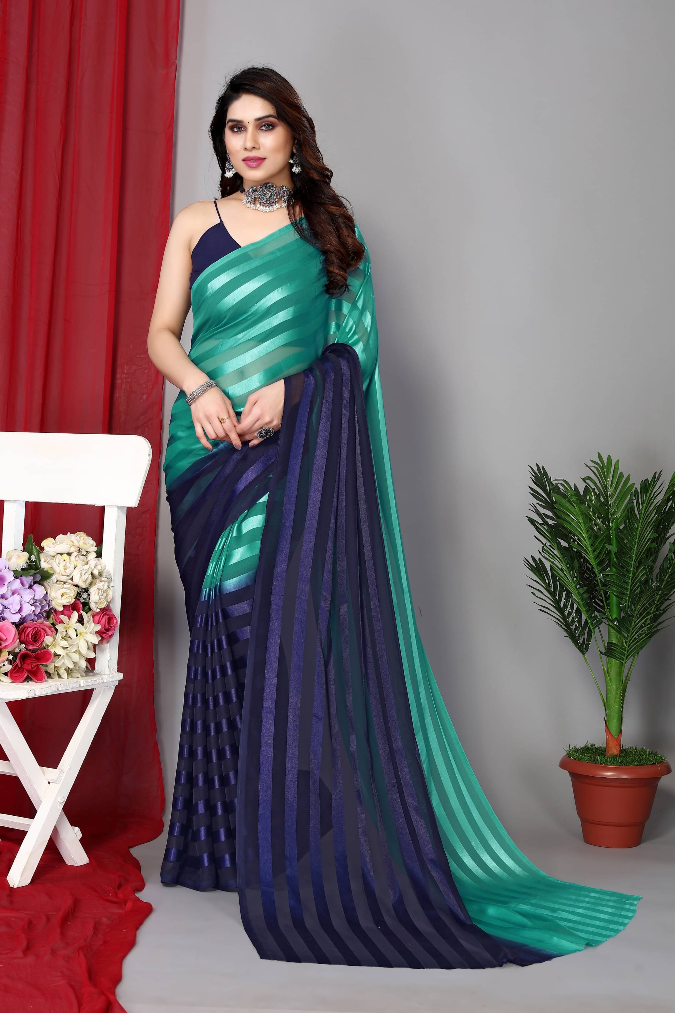 Kashvi Sarees Satin Striped Kasavu Saree With Unstitched Blouse Piece ( Green ) Kashvi Sarees Satin Striped Kasavu Saree With Unstitched Blouse Piece ( Green )