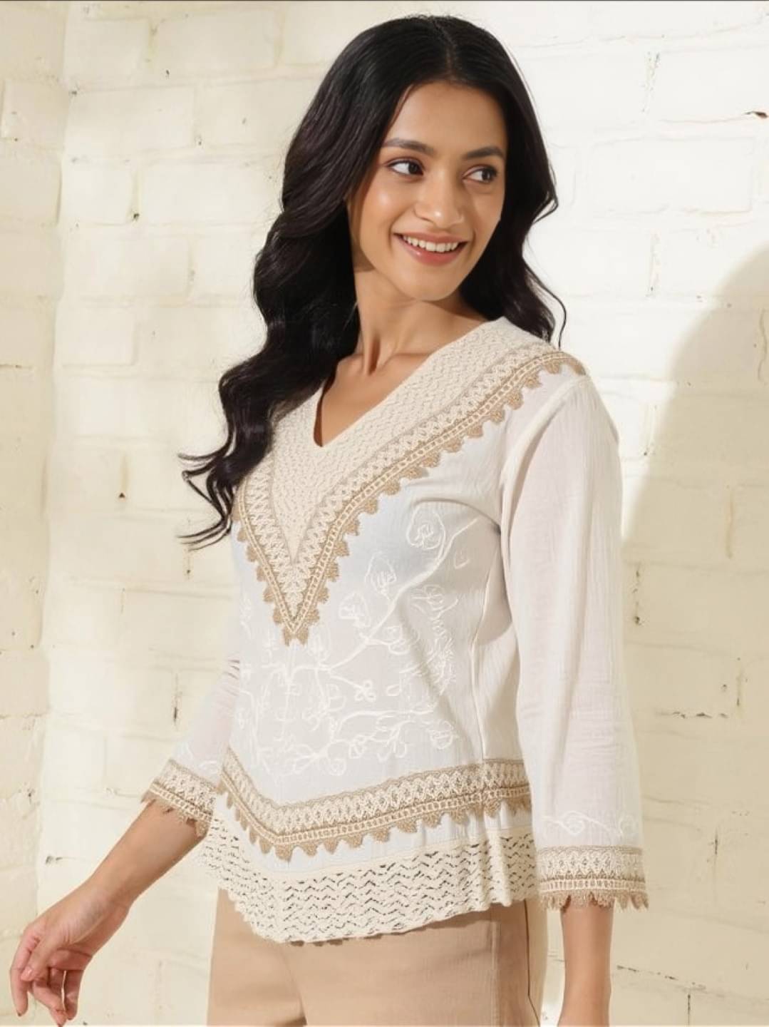 PLUS PARADISE Women Cotton Blend Embroidered Asymmetrical Kurti ( Cream ) PLUS PARADISE Women Cotton Blend Embroidered Asymmetrical Kurti ( Cream )