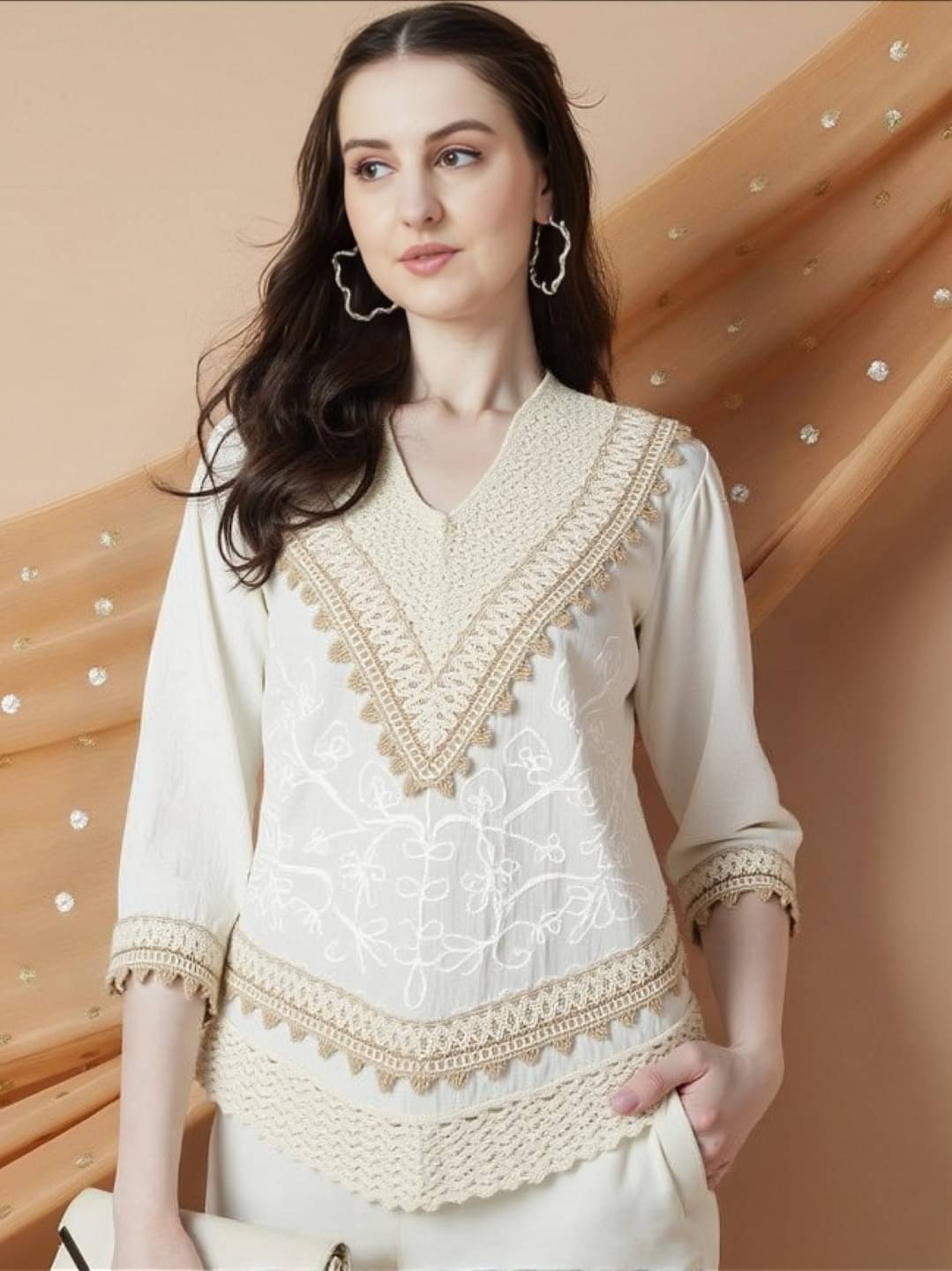 PLUS PARADISE Women Cotton Blend Embroidered Asymmetrical Kurti ( Cream ) PLUS PARADISE Women Cotton Blend Embroidered Asymmetrical Kurti ( Cream )