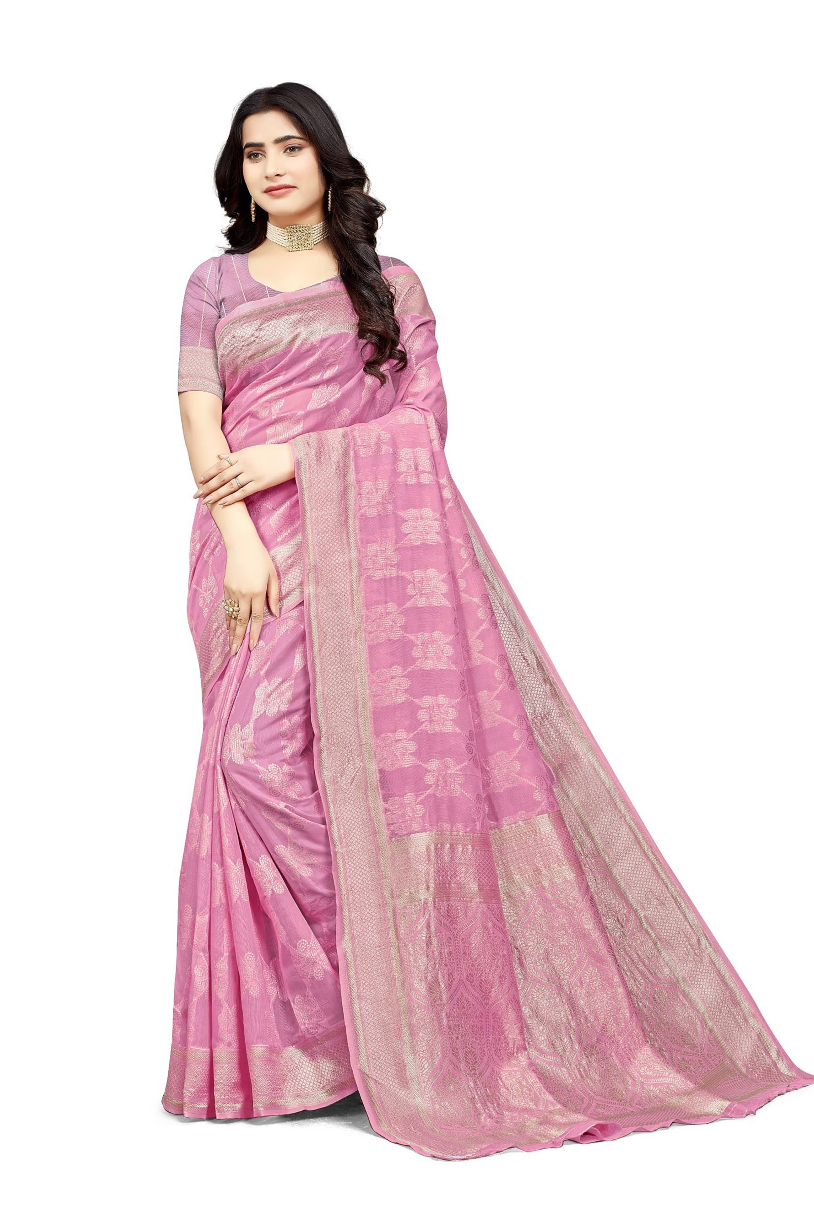 Saadhvi Cotton Embellished Saree With Unstitched Blouse Piece ( Pink ) Saadhvi Cotton Embellished Saree With Unstitched Blouse Piece ( Pink )
