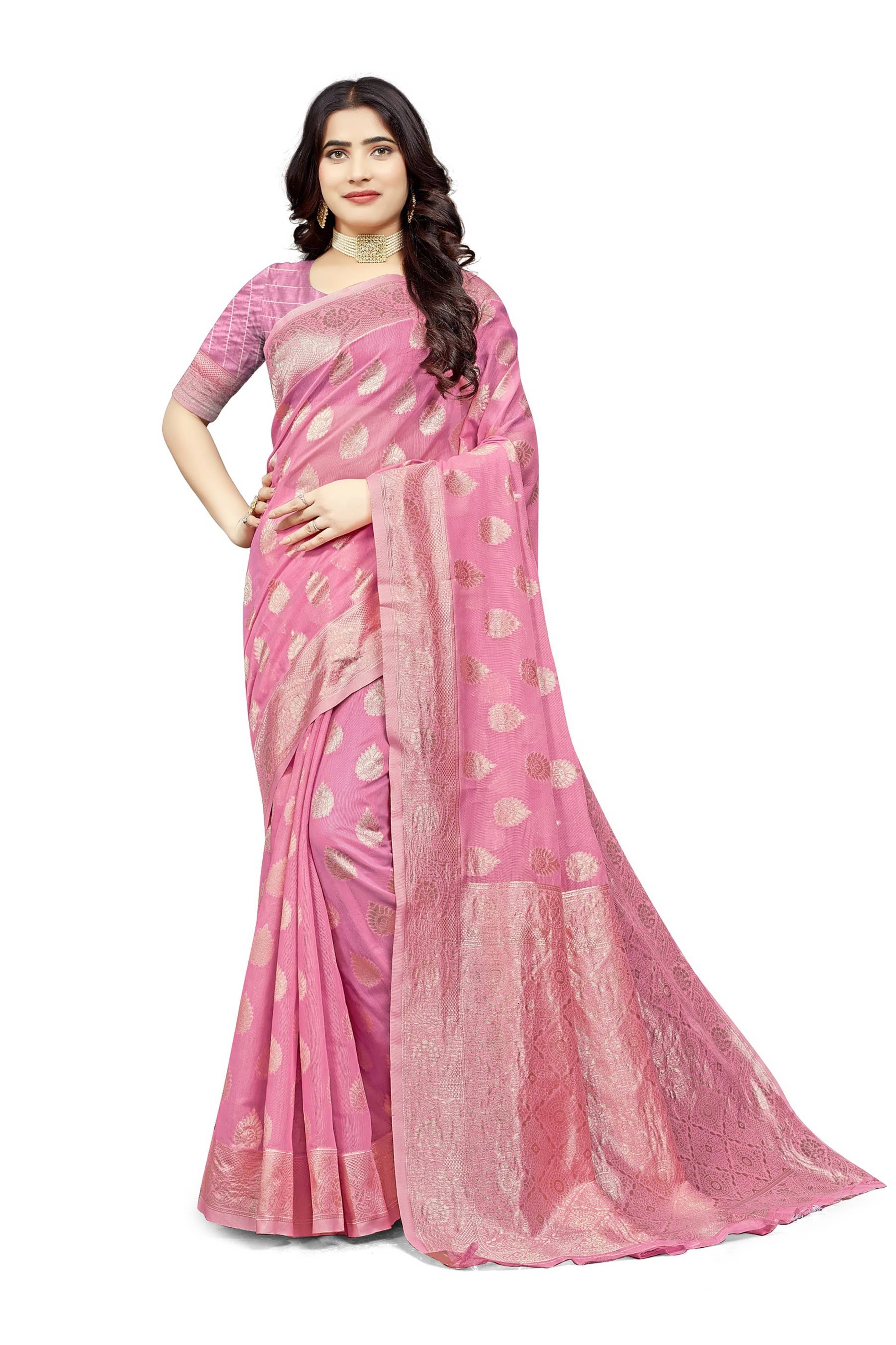     			Saadhvi Cotton Embellished Saree With Unstitched Blouse Piece ( Pink )