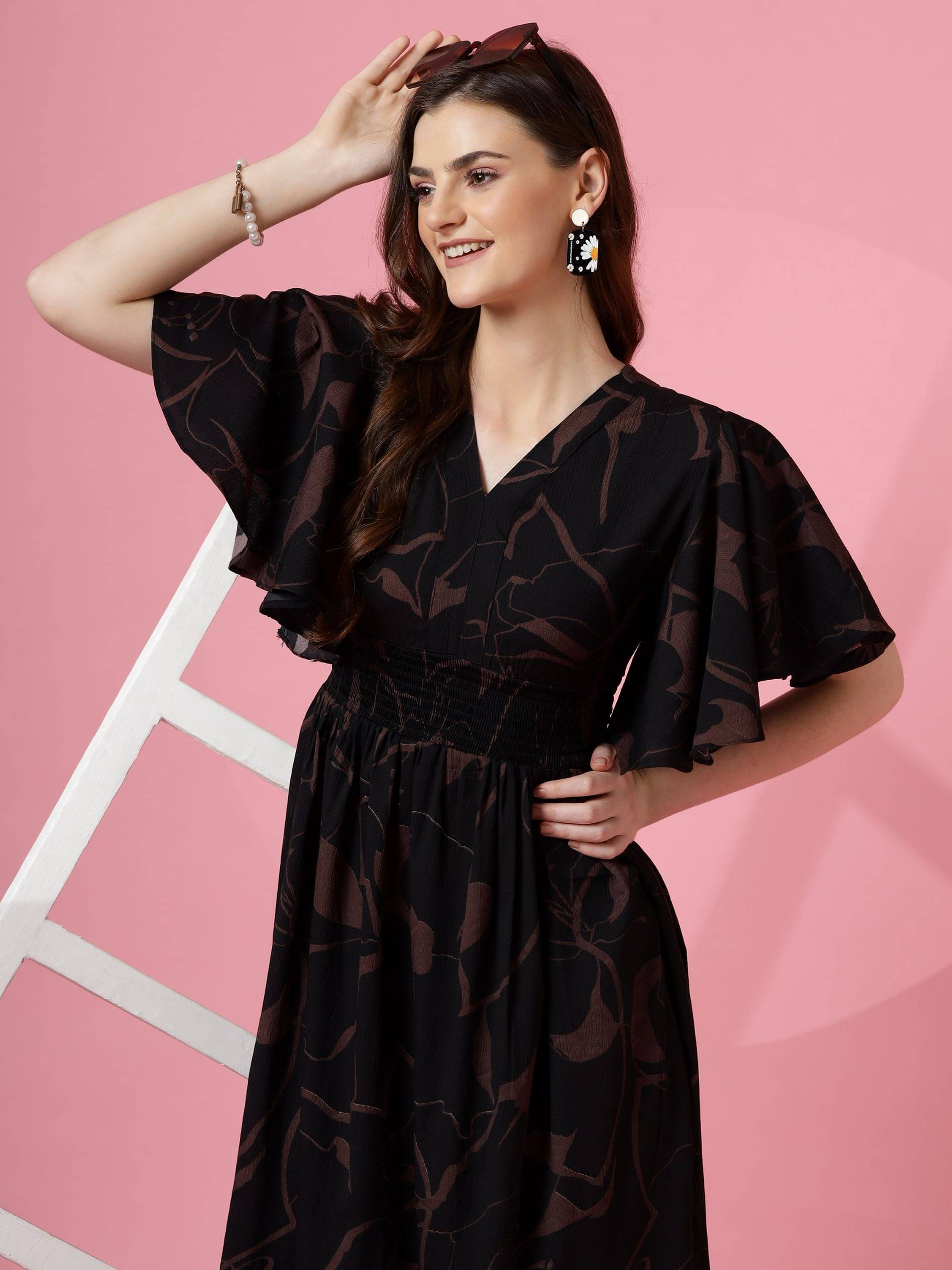     			Sheetal associates Women Crepe Printed Fit & Flare Dress ( Black )