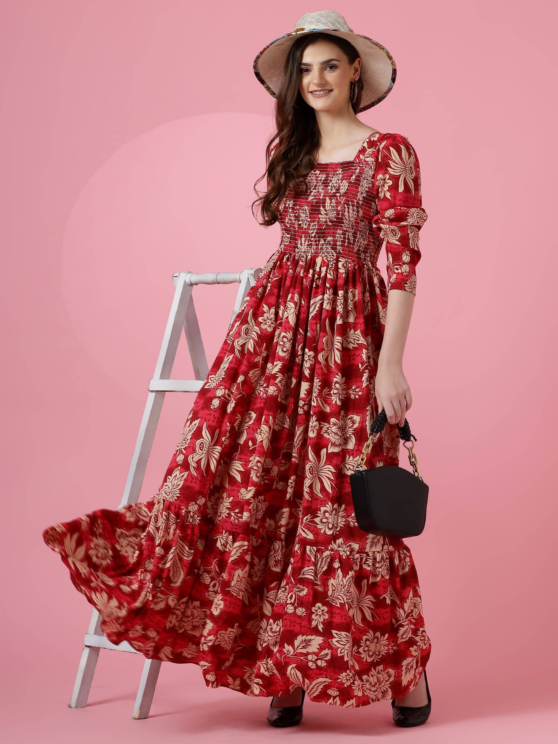 Sheetal associates Women Crepe Printed Fit & Flare Dress ( Red )