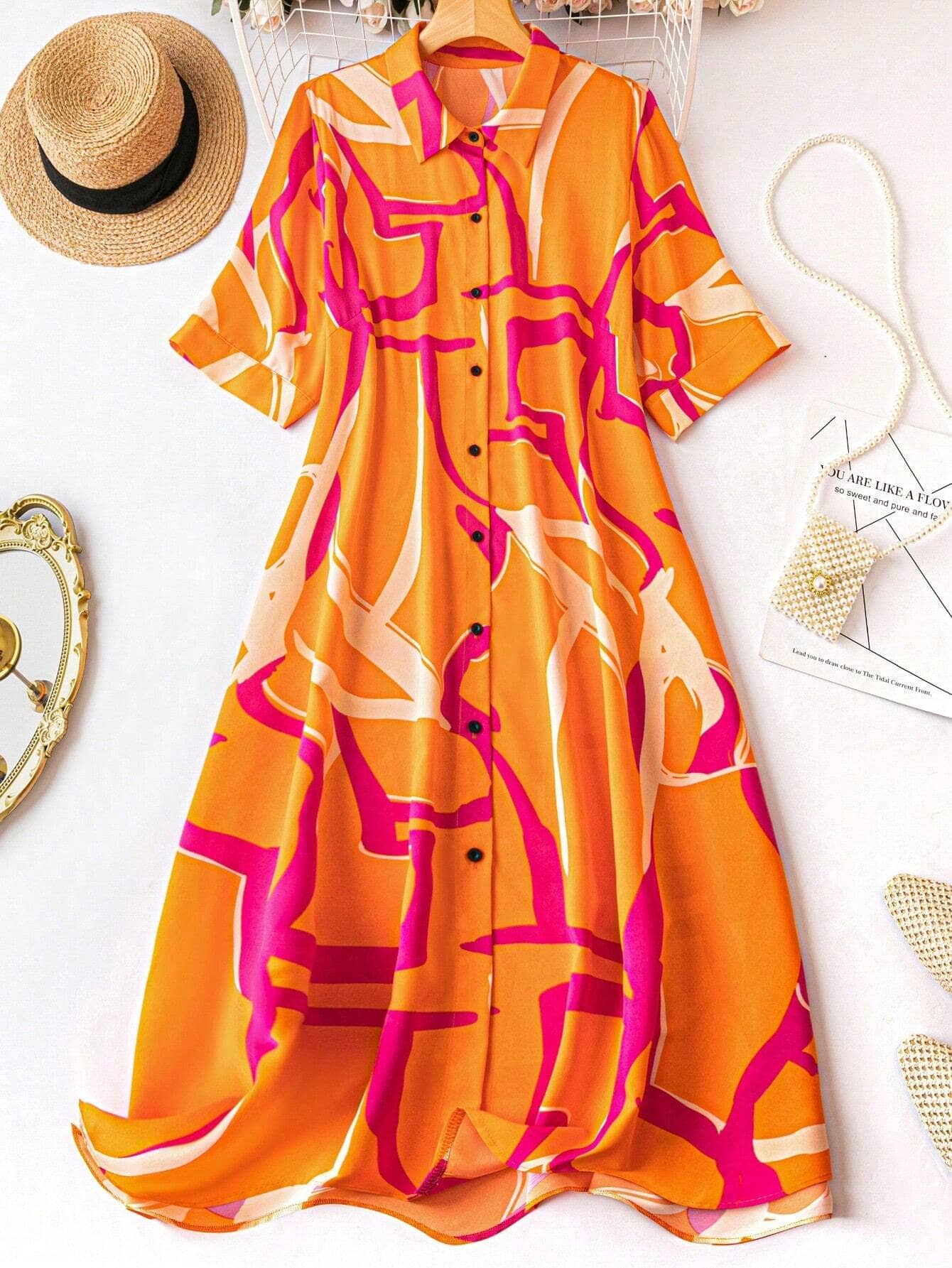 Sheetal associates Women Crepe Printed A-line Dress ( Orange )