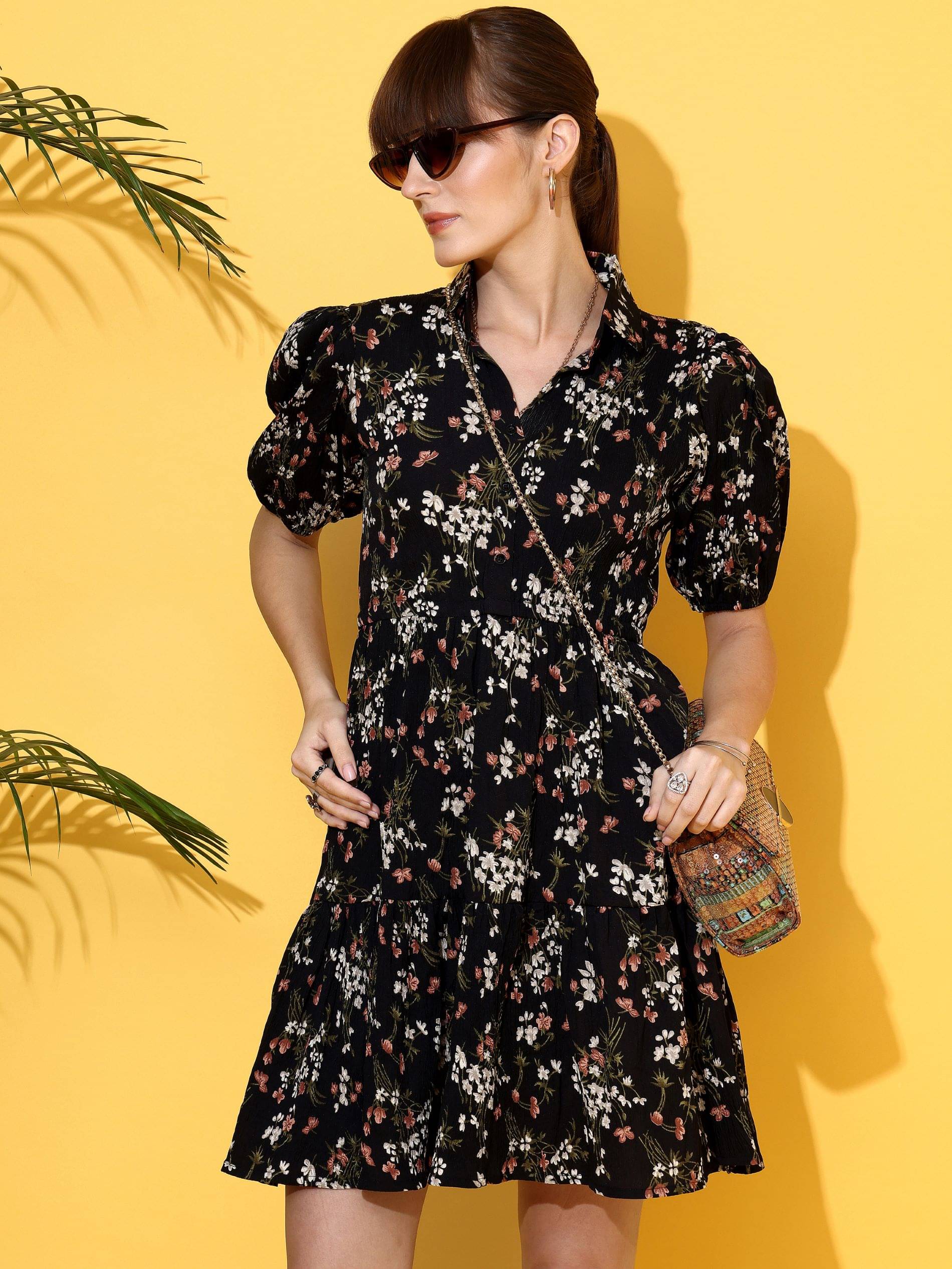 Sheetal associates Women Crepe Printed Fit & Flare Dress ( Black ) Sheetal associates Women Crepe Printed Fit & Flare Dress ( Black )