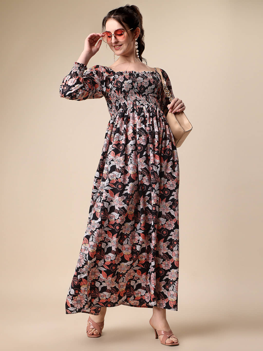 Sheetal associates Women Crepe Printed Maxi ( Pink )