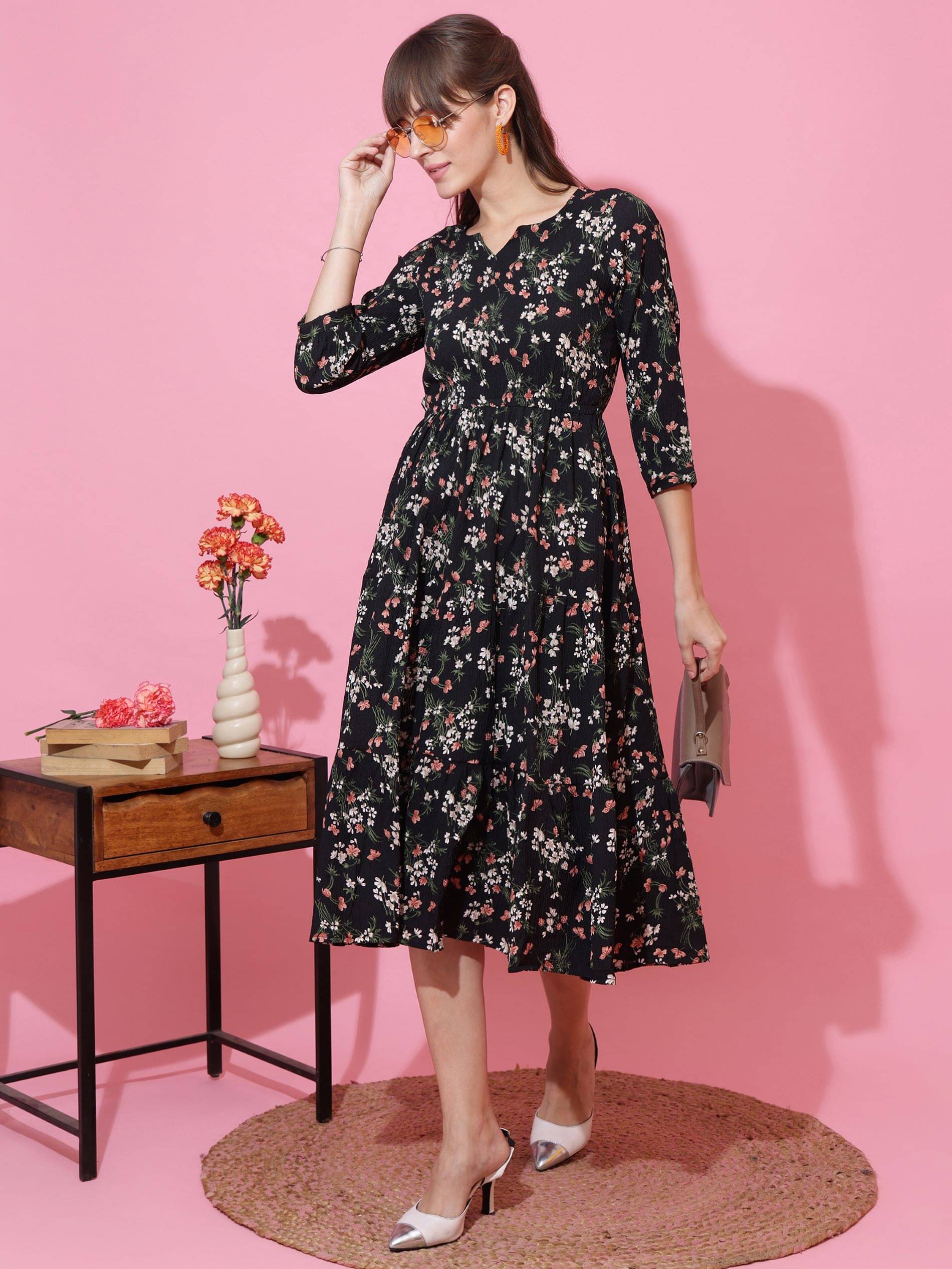     			Sheetal associates Women Crepe Printed Fit & Flare Dress ( Multicolor 3 )