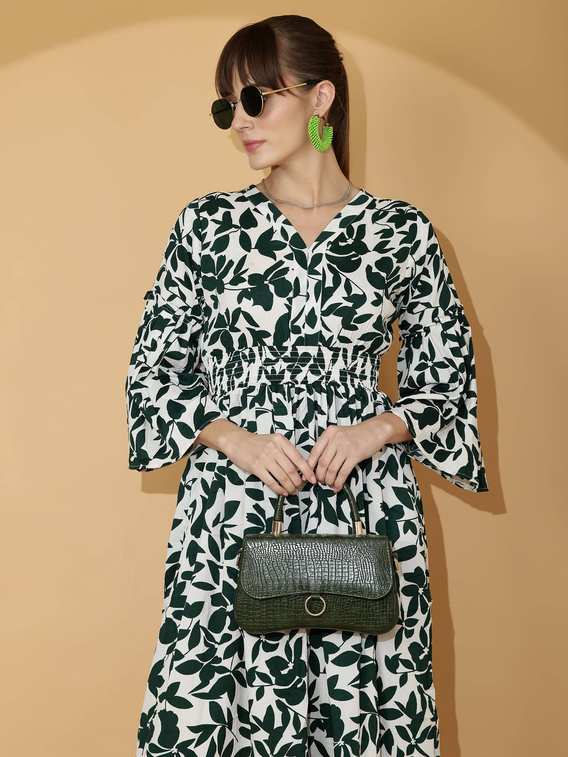     			Sheetal associates Women Crepe Printed Fit & Flare Dress ( Green )