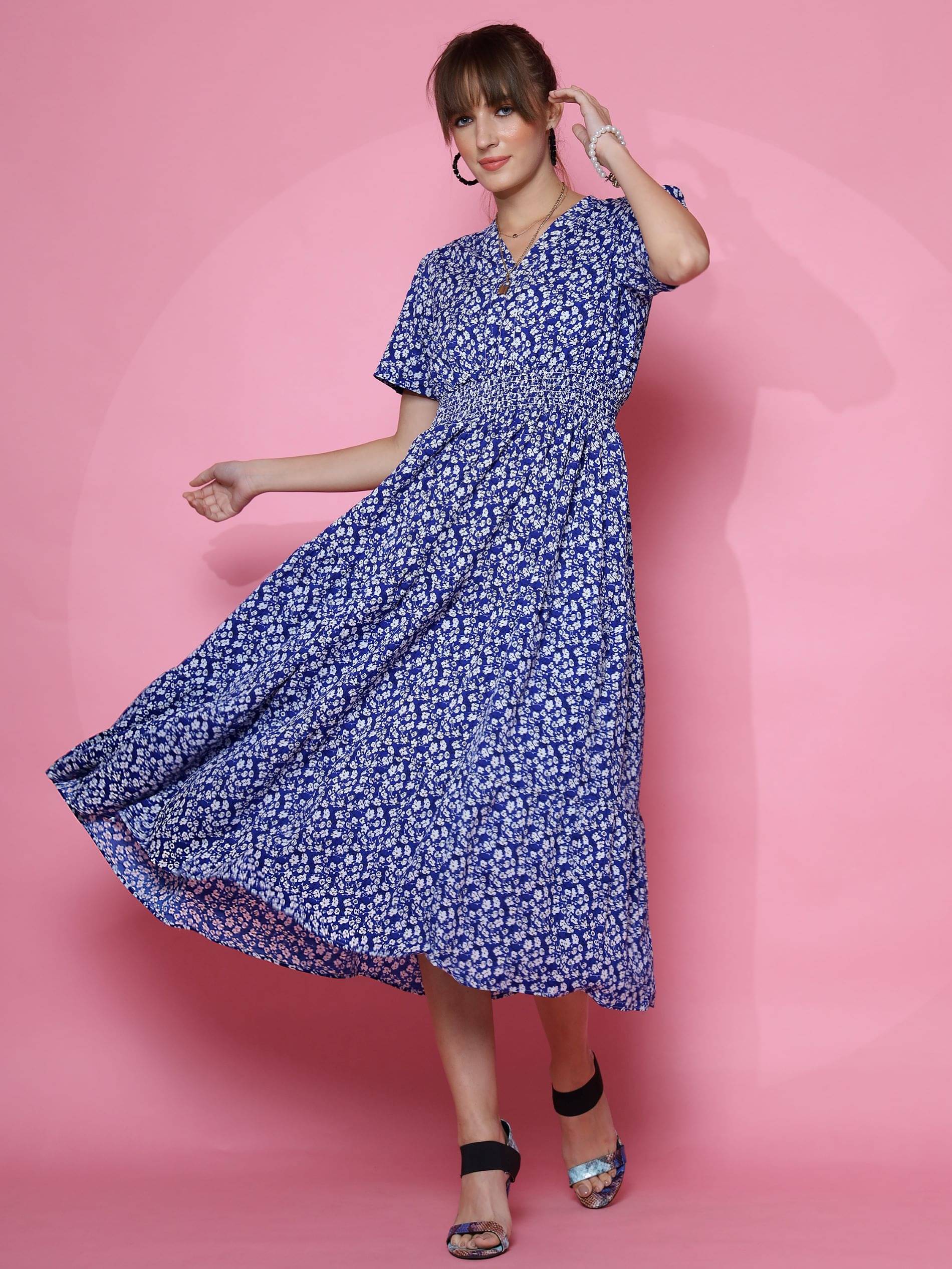 Sheetal associates Women Crepe Printed Fit & Flare Dress ( Blue )     			Sheetal associates Women Crepe Printed Fit & Flare Dress ( Blue )
