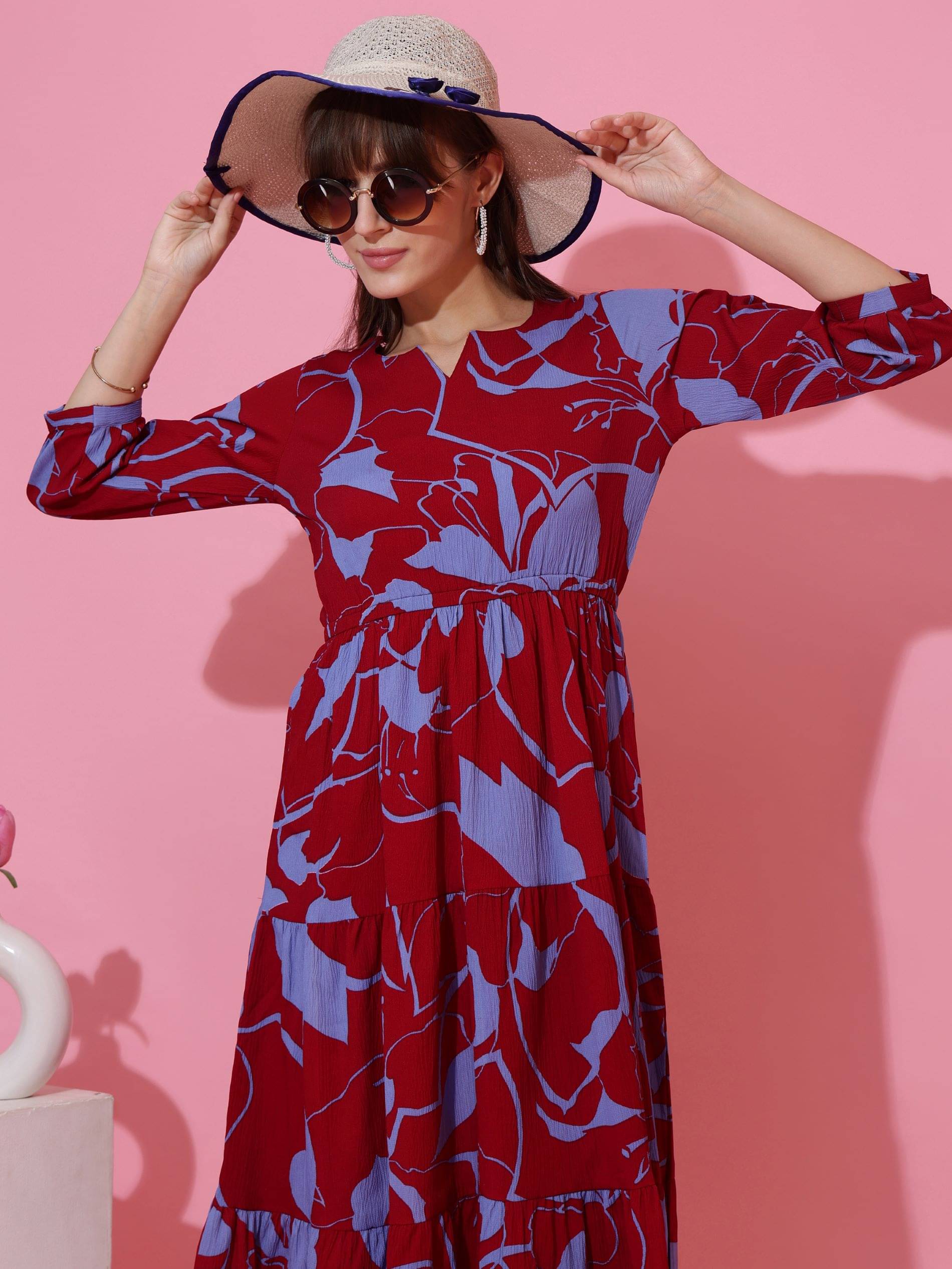     			Sheetal associates Women Crepe Printed Fit & Flare Dress ( Maroon )