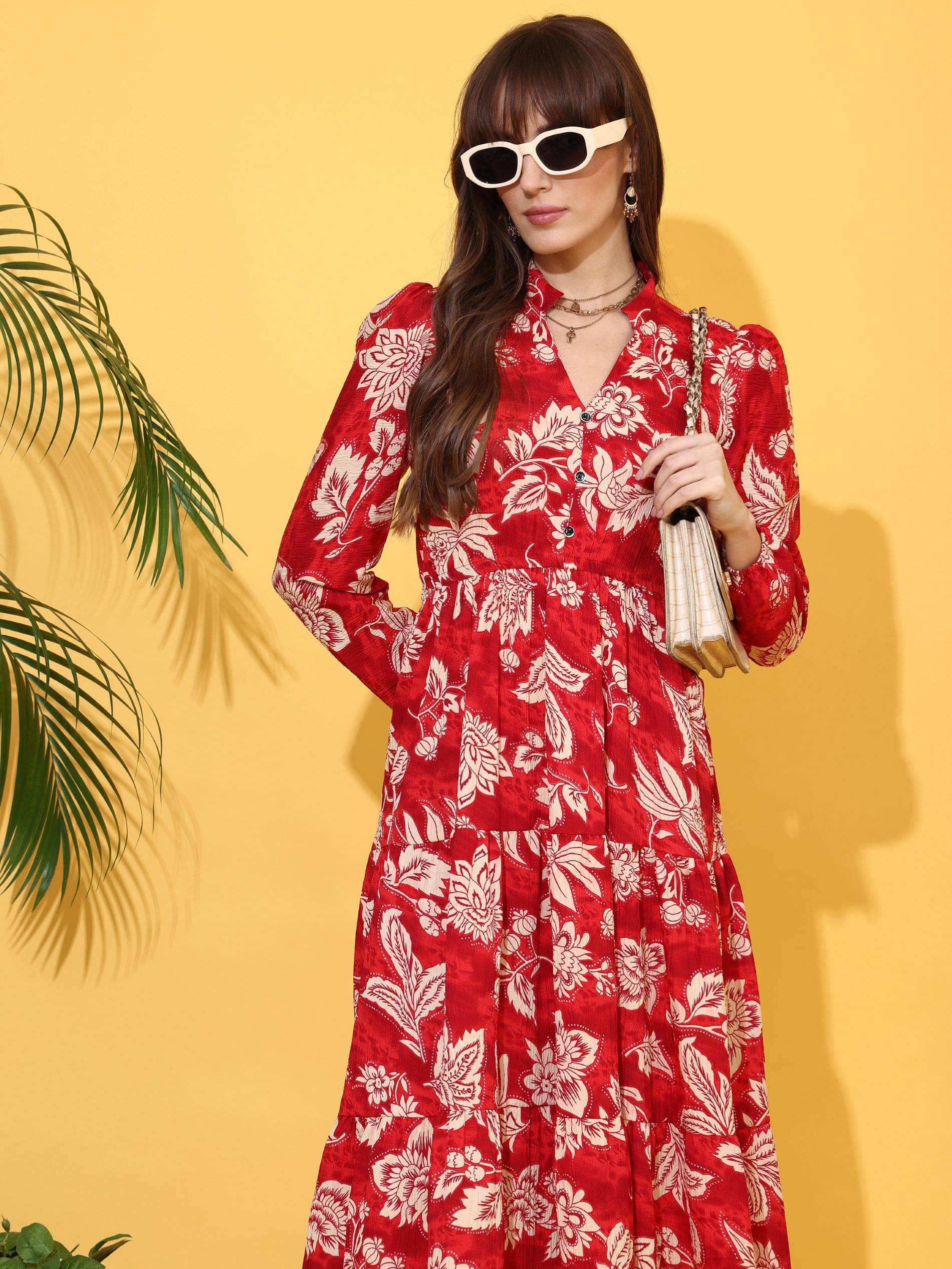     			Sheetal associates Women Crepe Printed Fit & Flare Dress ( Red )