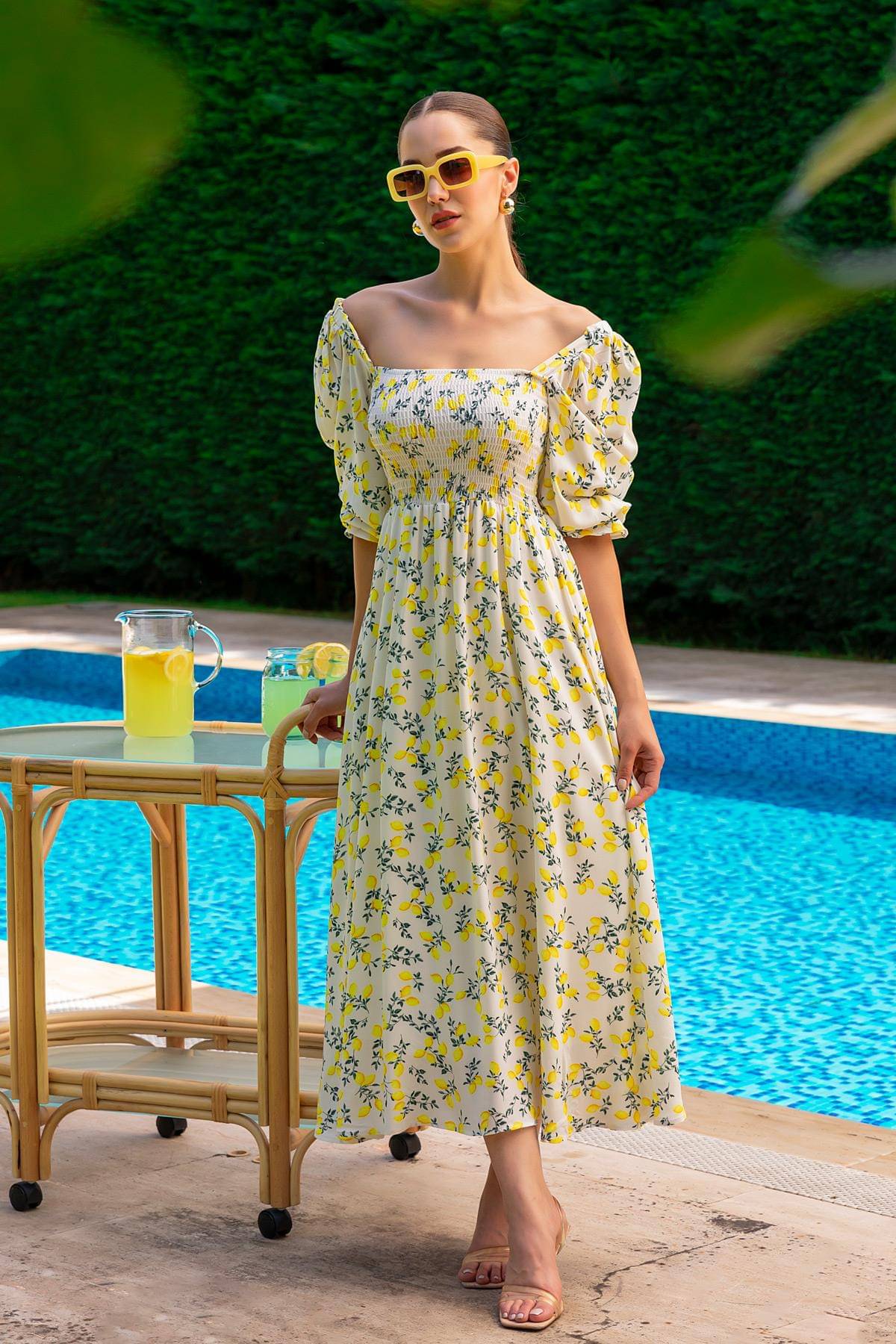     			Sheetal associates Women Crepe Printed Fit & Flare Dress ( Yellow )