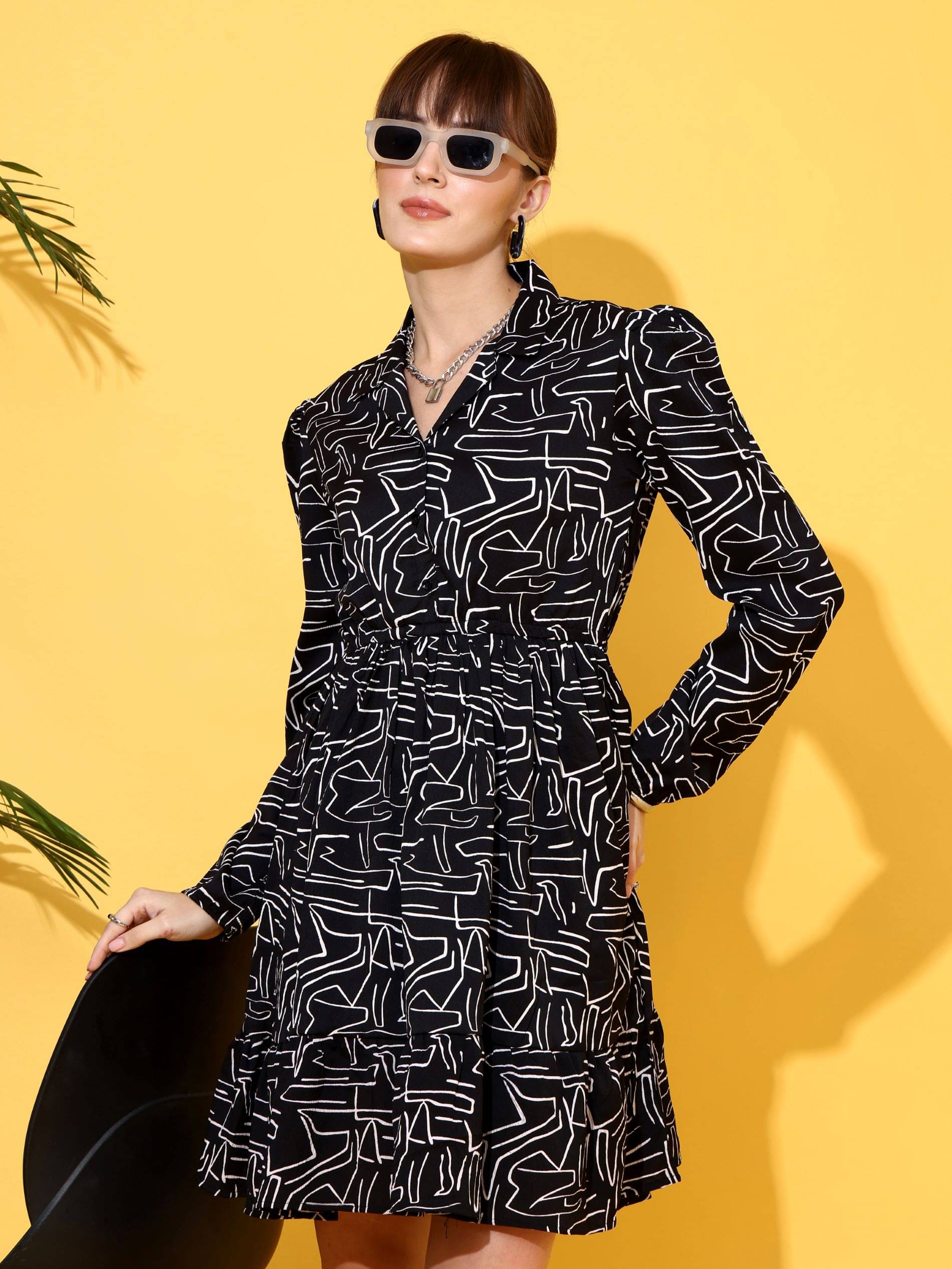     			Sheetal associates Women Crepe Printed Fit & Flare Dress ( Black )