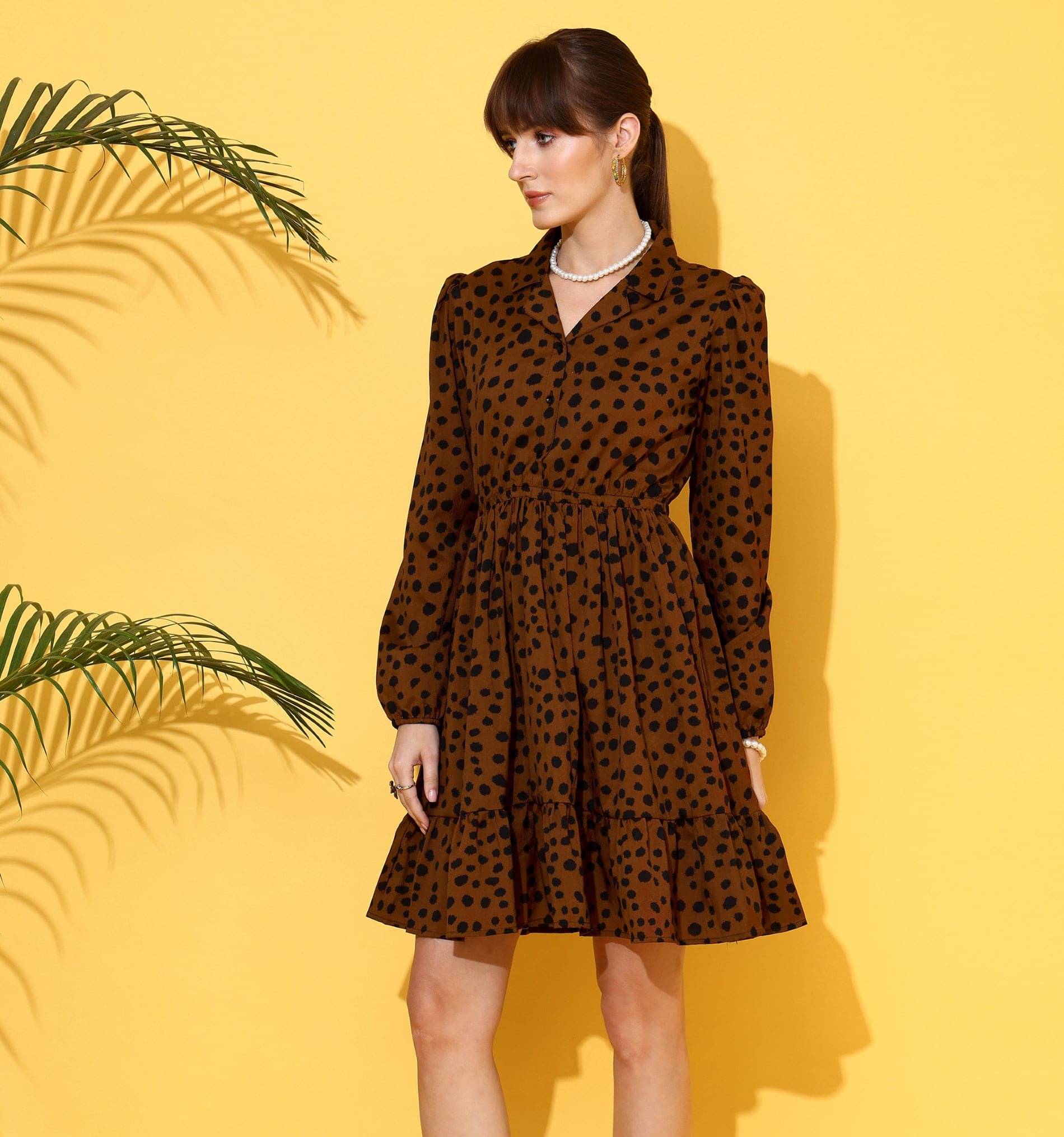     			Sheetal associates Women Crepe Printed Fit & Flare Dress ( Brown )