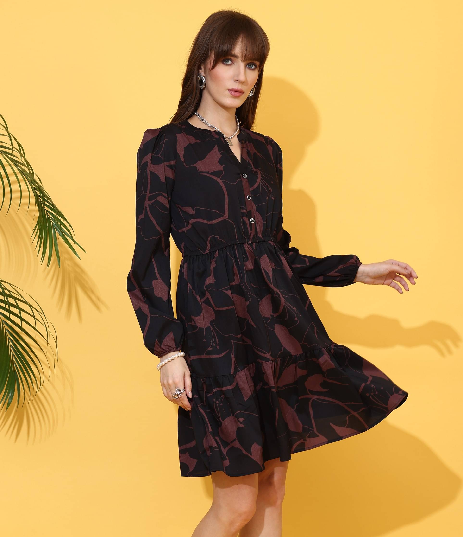     			Sheetal associates Women Crepe Printed Fit & Flare Dress ( Brown )
