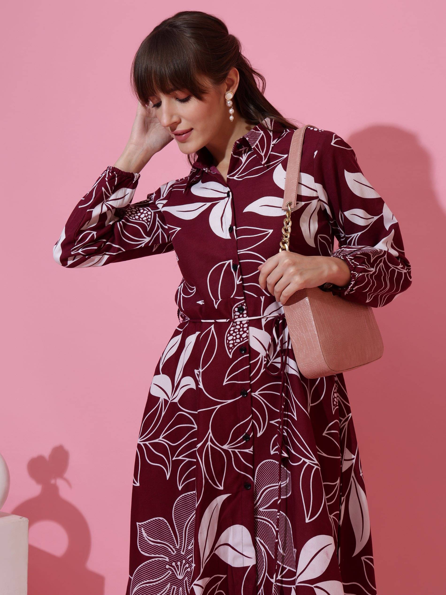     			Sheetal associates Women Crepe Printed A-line Dress ( Maroon )