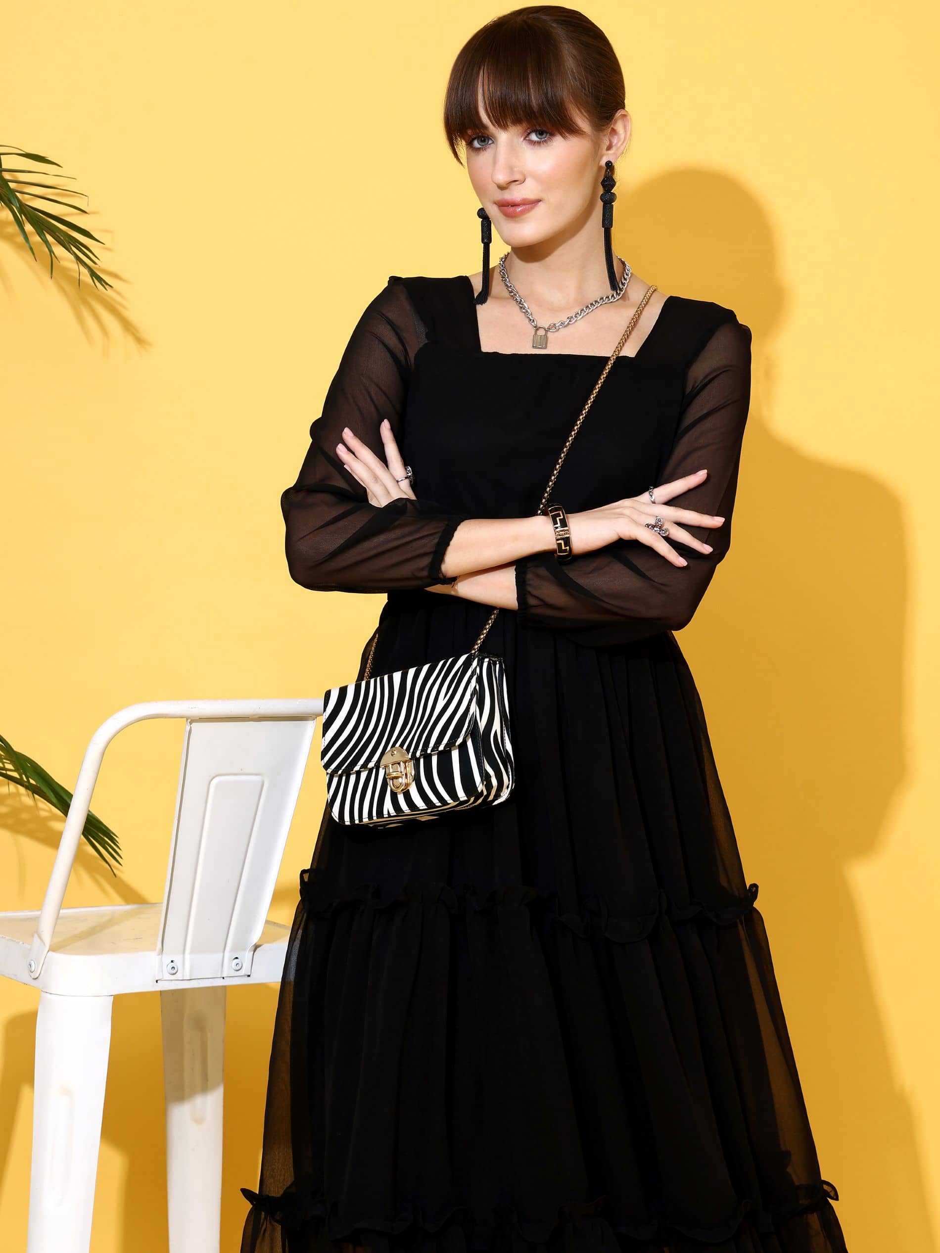Sheetal associates Women Georgette Solid Fit & Flare Dress ( Black )