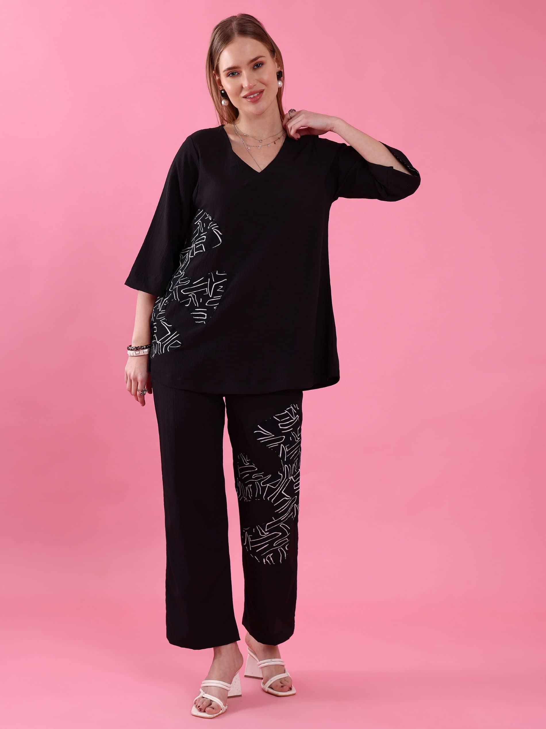 Sheetal associates Women Printed Top With Trousers Co-Ord Set ( Black )
