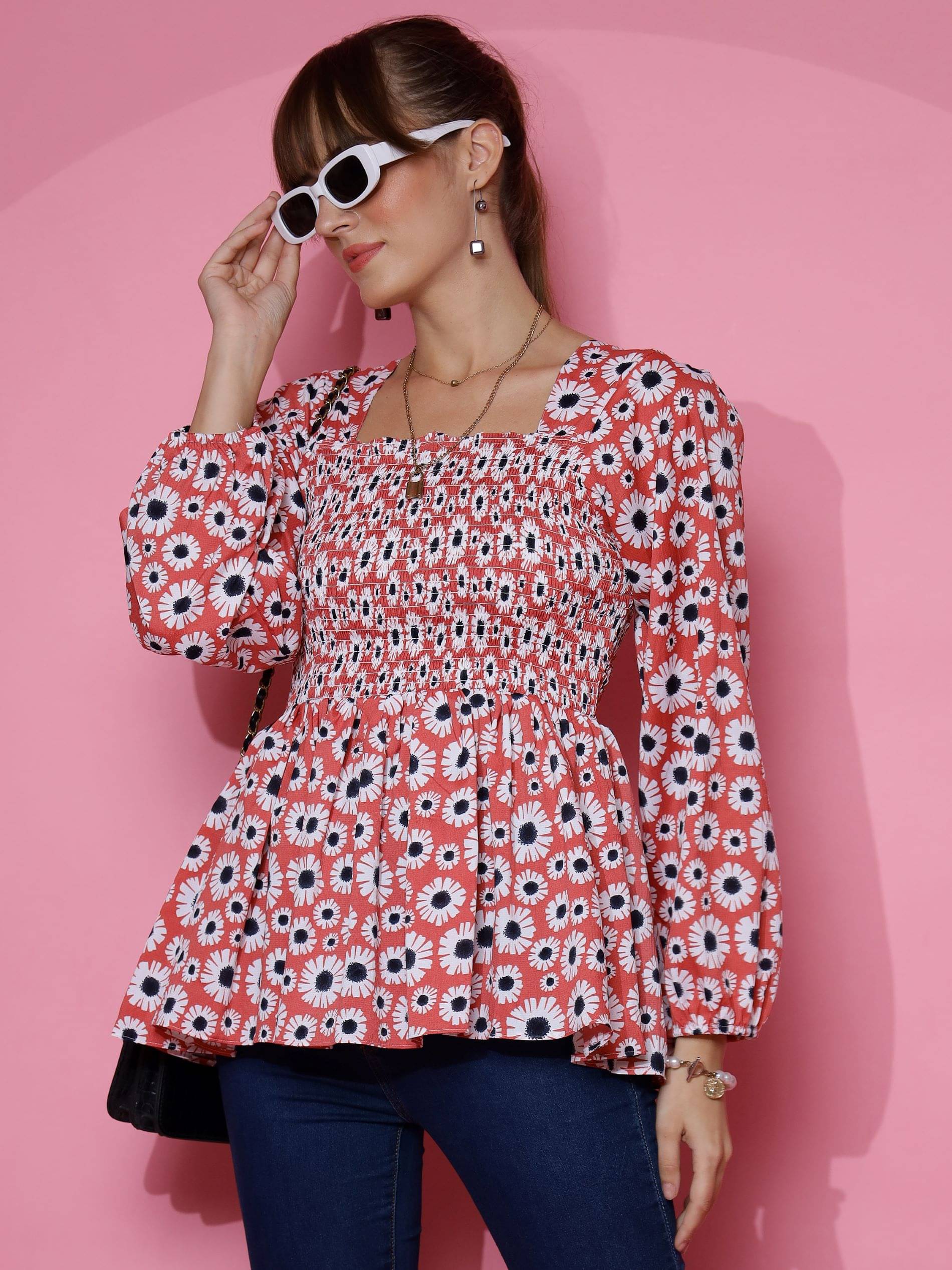 Sheetal associates Women's Crepe Peplum Top ( Pink ) Sheetal associates Women's Crepe Peplum Top ( Pink )