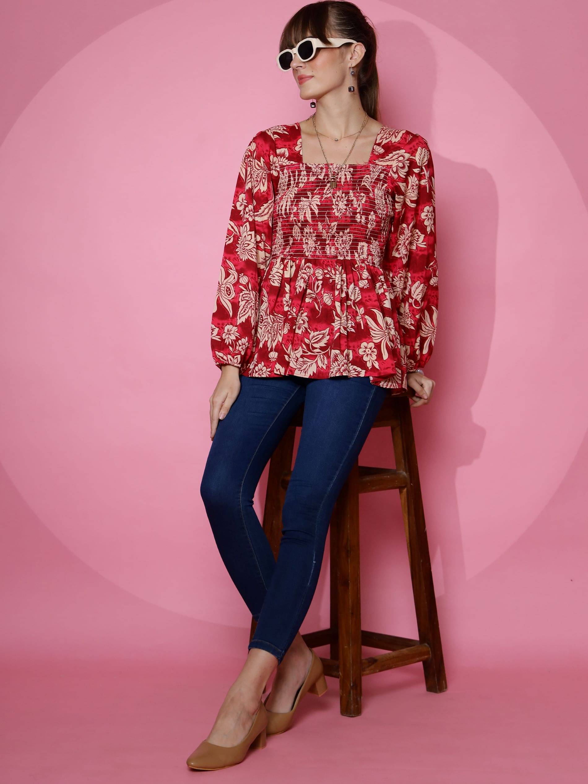 Sheetal associates Women's Crepe Peplum Top ( Red )     			Sheetal associates Women's Crepe Peplum Top ( Red )