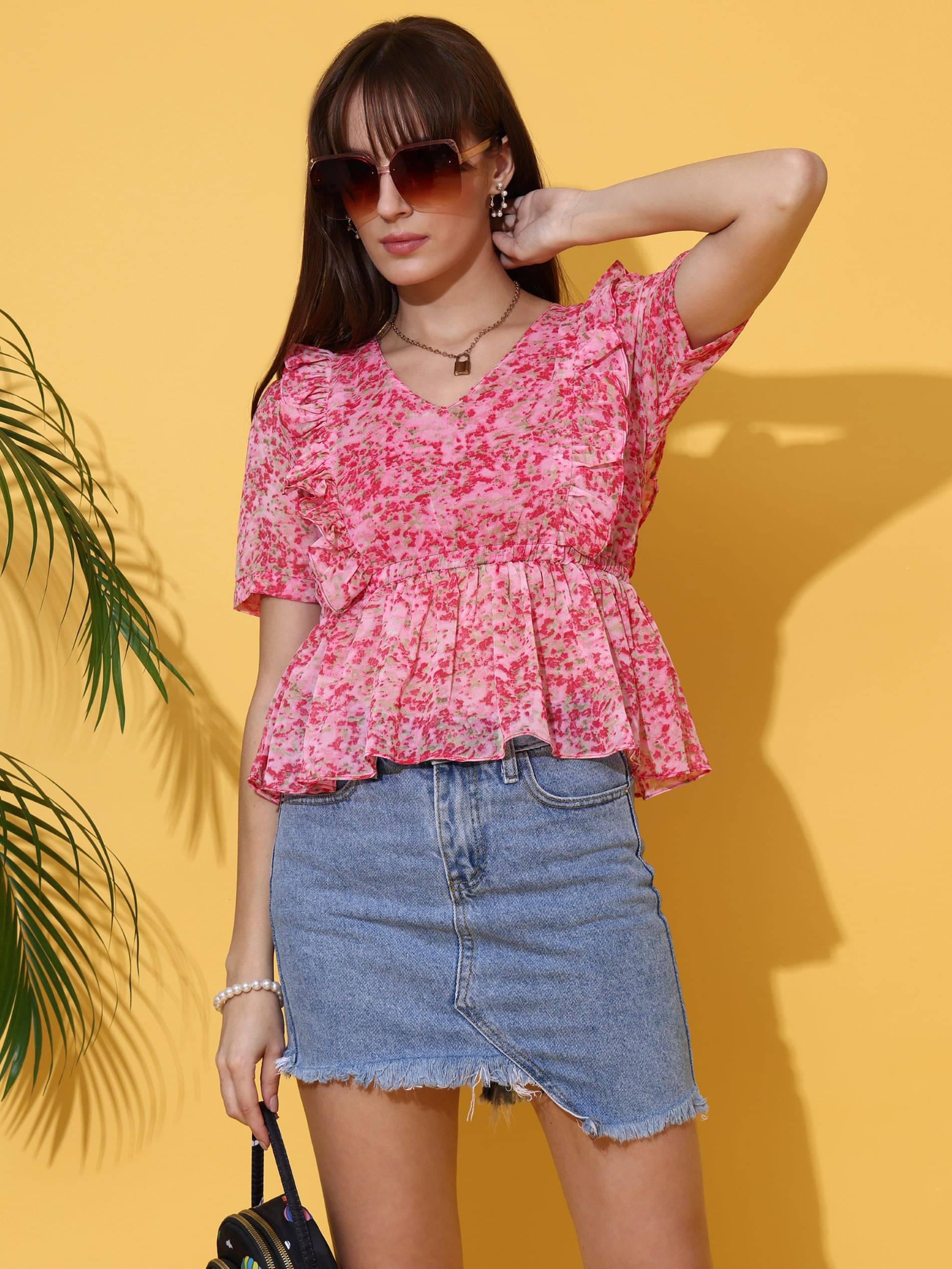 Sheetal associates Women's Crepe Regular Top ( Pink ) Sheetal associates Women's Crepe Regular Top ( Pink )