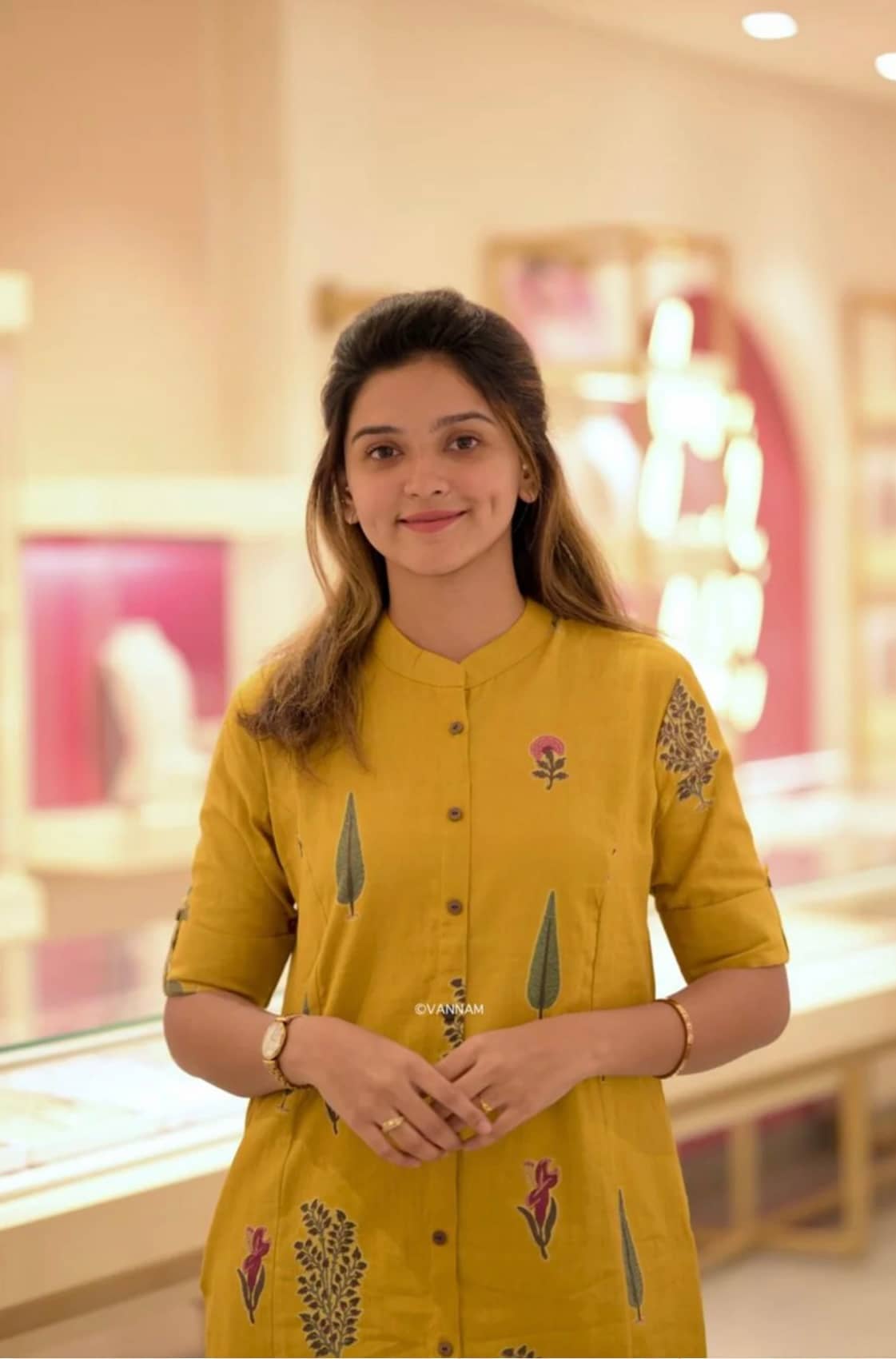 YAGNIK FASHION Women Cotton Solid Flared Kurti With Palazzo ( Yellow )