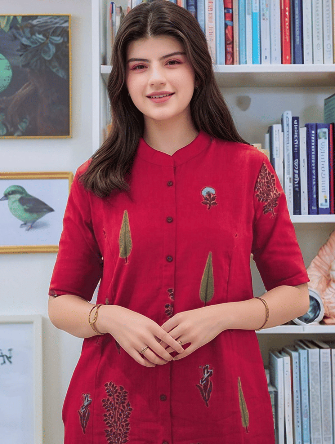 YAGNIK FASHION Women Cotton Solid Flared Kurti With Palazzo ( Pink )