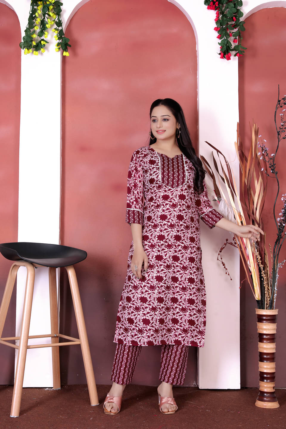 YAGNIK FASHION Women Cotton Solid Straight Kurti With Pants ( Pink ) YAGNIK FASHION Women Cotton Solid Straight Kurti With Pants ( Pink )