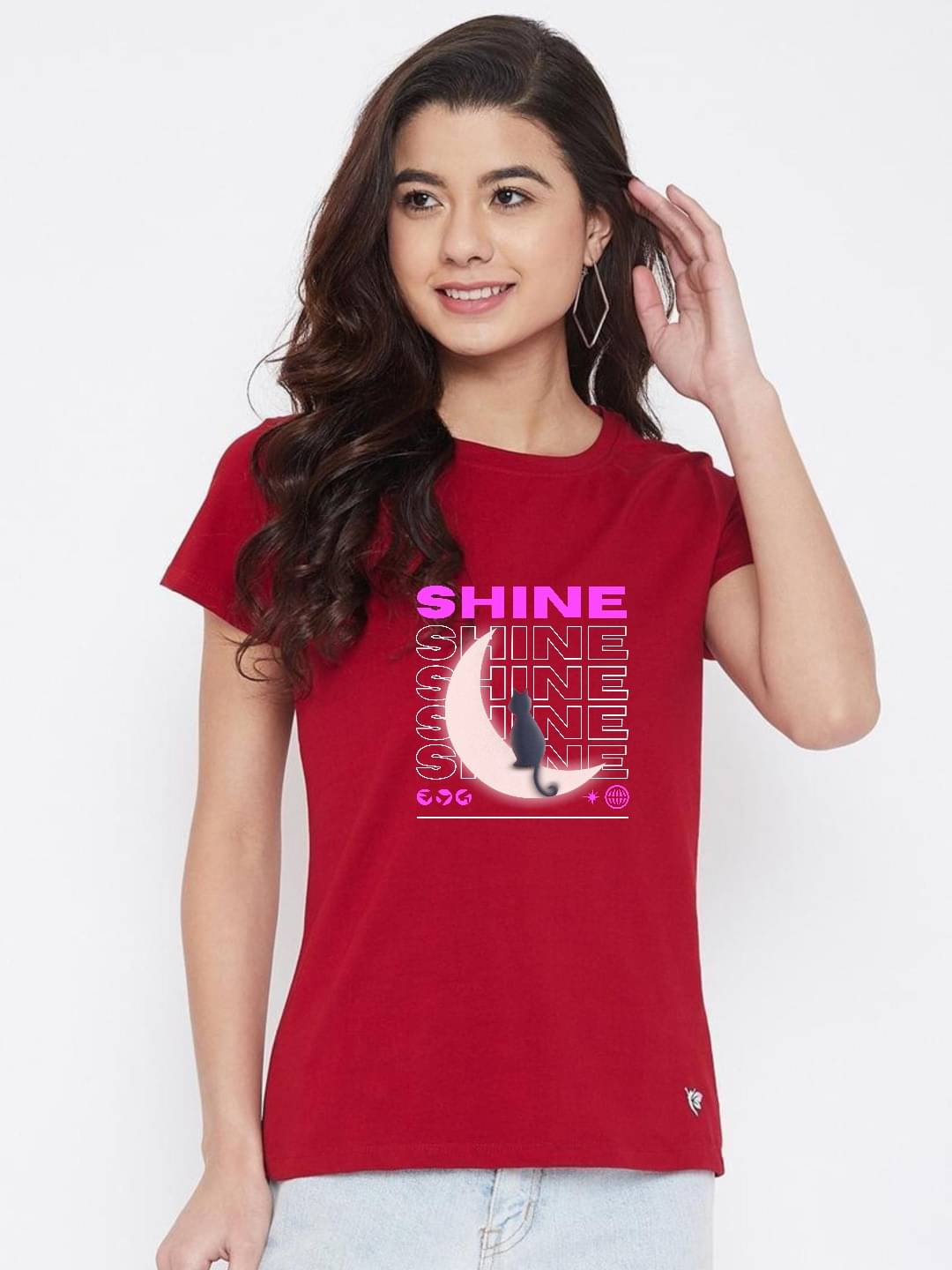 hesha Women Cotton Printed Regular Fit Round Neck T-Shirt ( Red ) hesha Women Cotton Printed Regular Fit Round Neck T-Shirt ( Red )