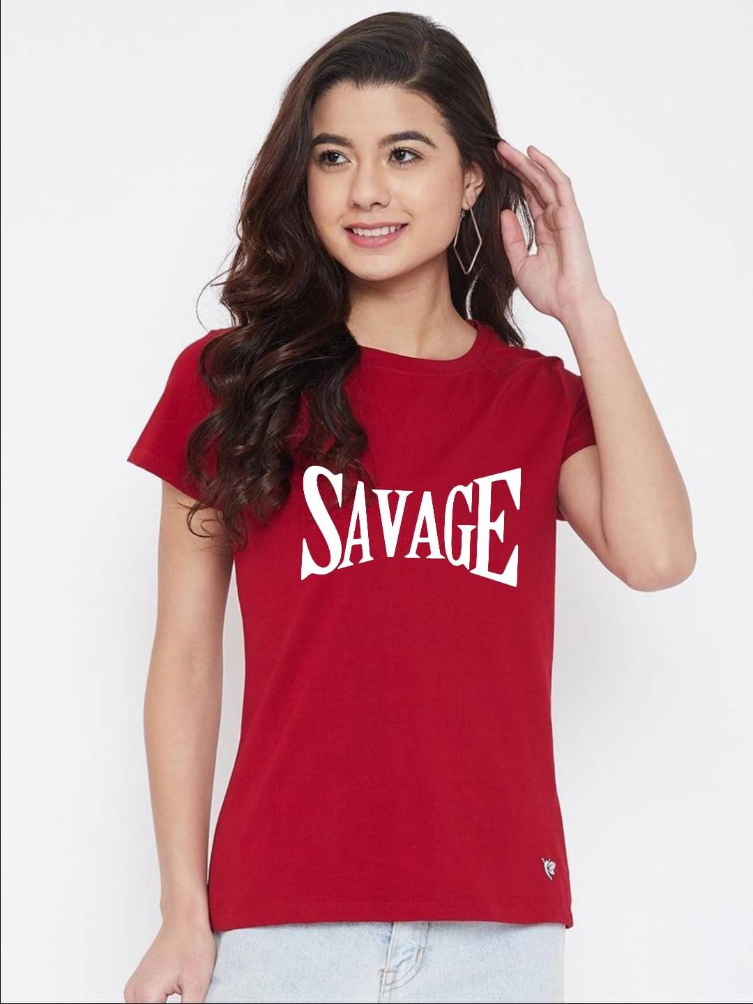     			hesha Women Cotton Printed Regular Fit Round Neck T-Shirt ( Red )
